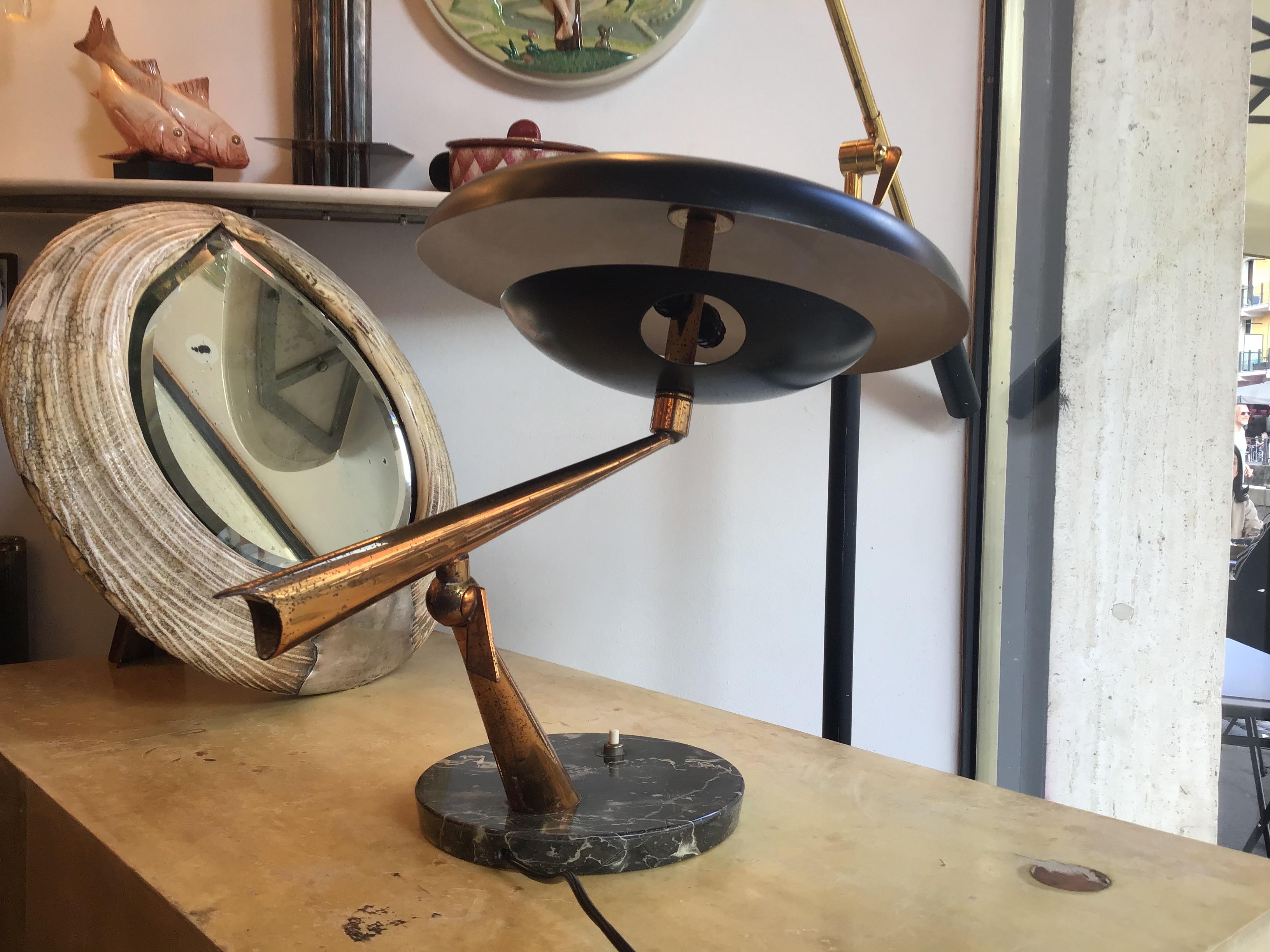 Italian Lumi Oscar Torlasco Table Lamp Marbre Brass Metal Adjustable 1940 Italy For Sale
