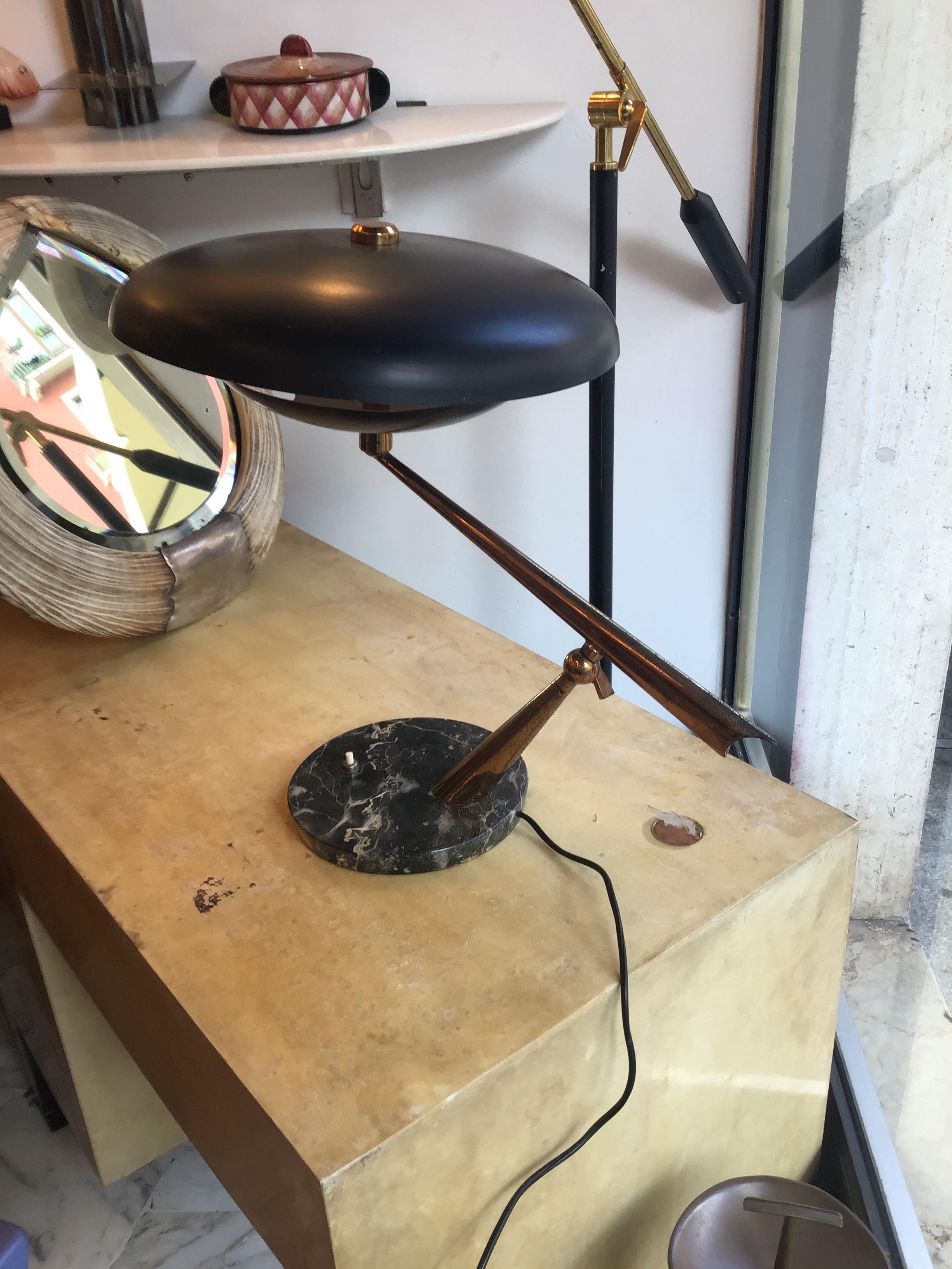 Lumi Oscar Torlasco Table Lamp Marbre Brass Metal Adjustable 1940 Italy For Sale 1