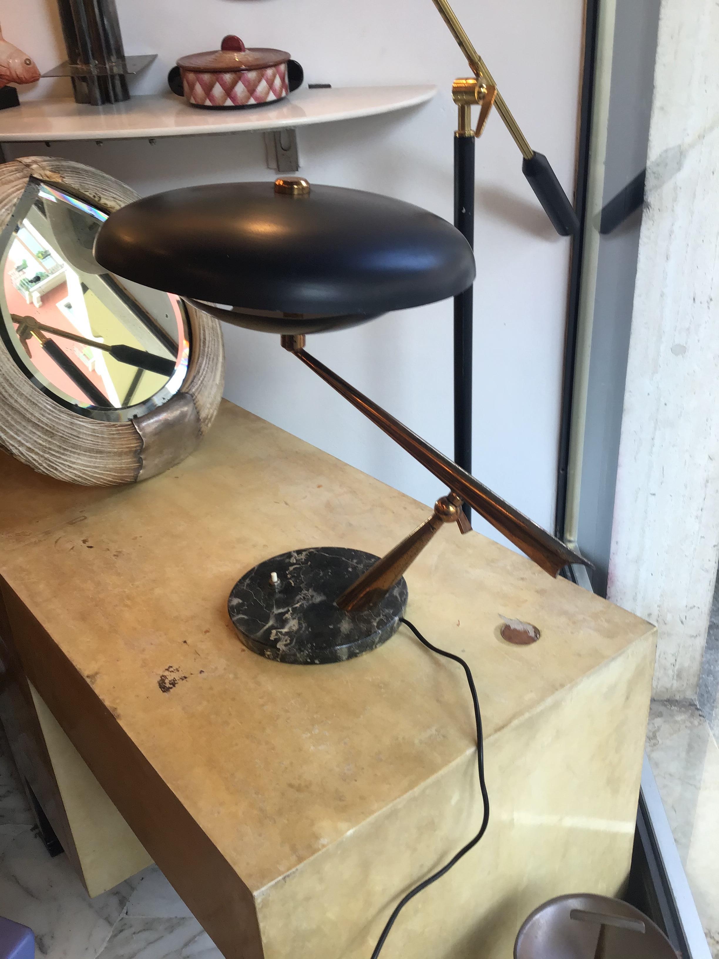 Lumi Oscar Torlasco Table Lamp Marbre Brass Metal Adjustable 1940 Italy For Sale 2