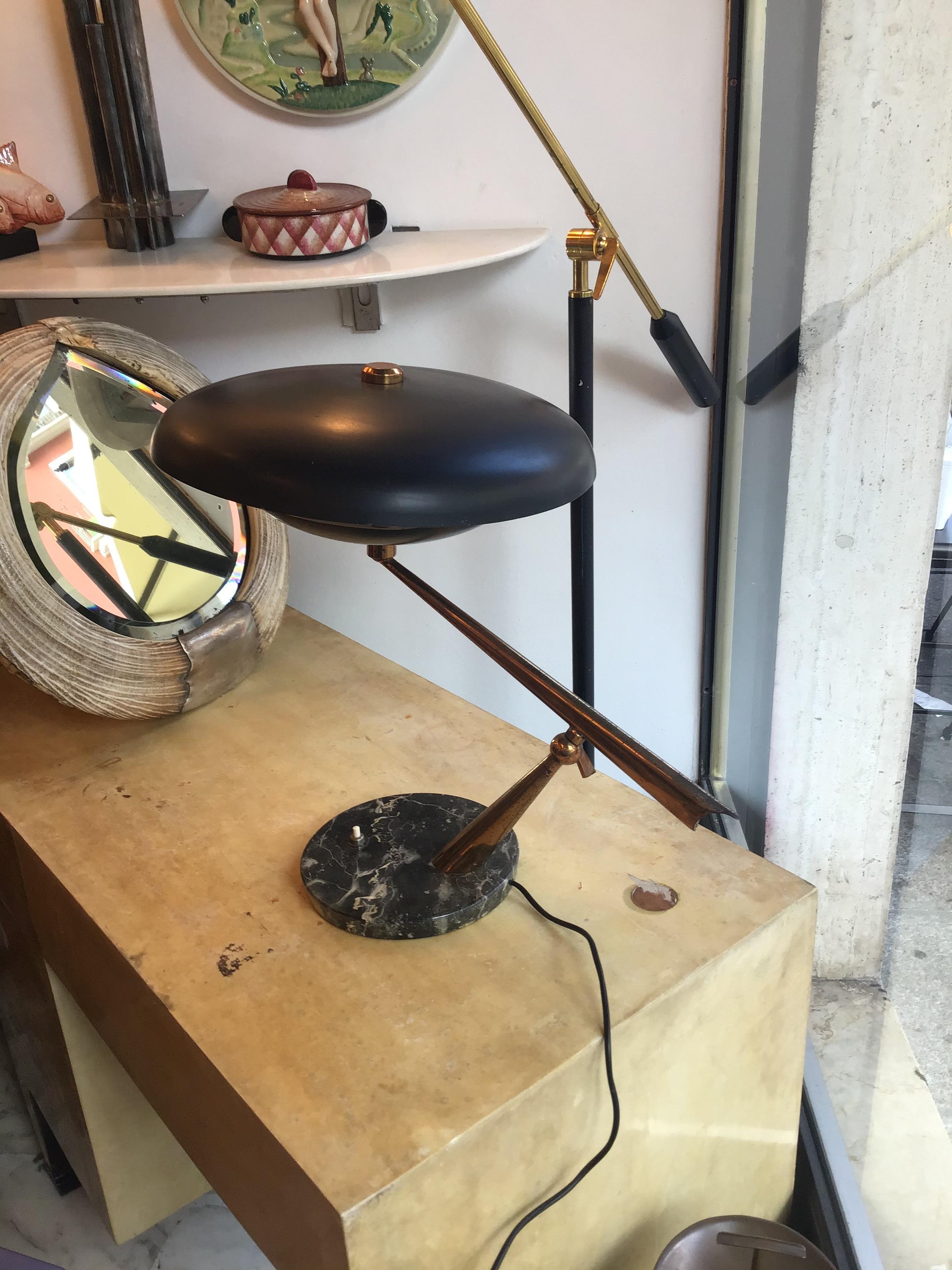 Lumi Oscar Torlasco Table Lamp Marbre Brass Metal Adjustable 1940 Italy For Sale 3
