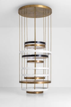 Lumiere 11 Rings Ceiling Lamp in Oxidised Brass and Opal Perspex by Dimoremilano