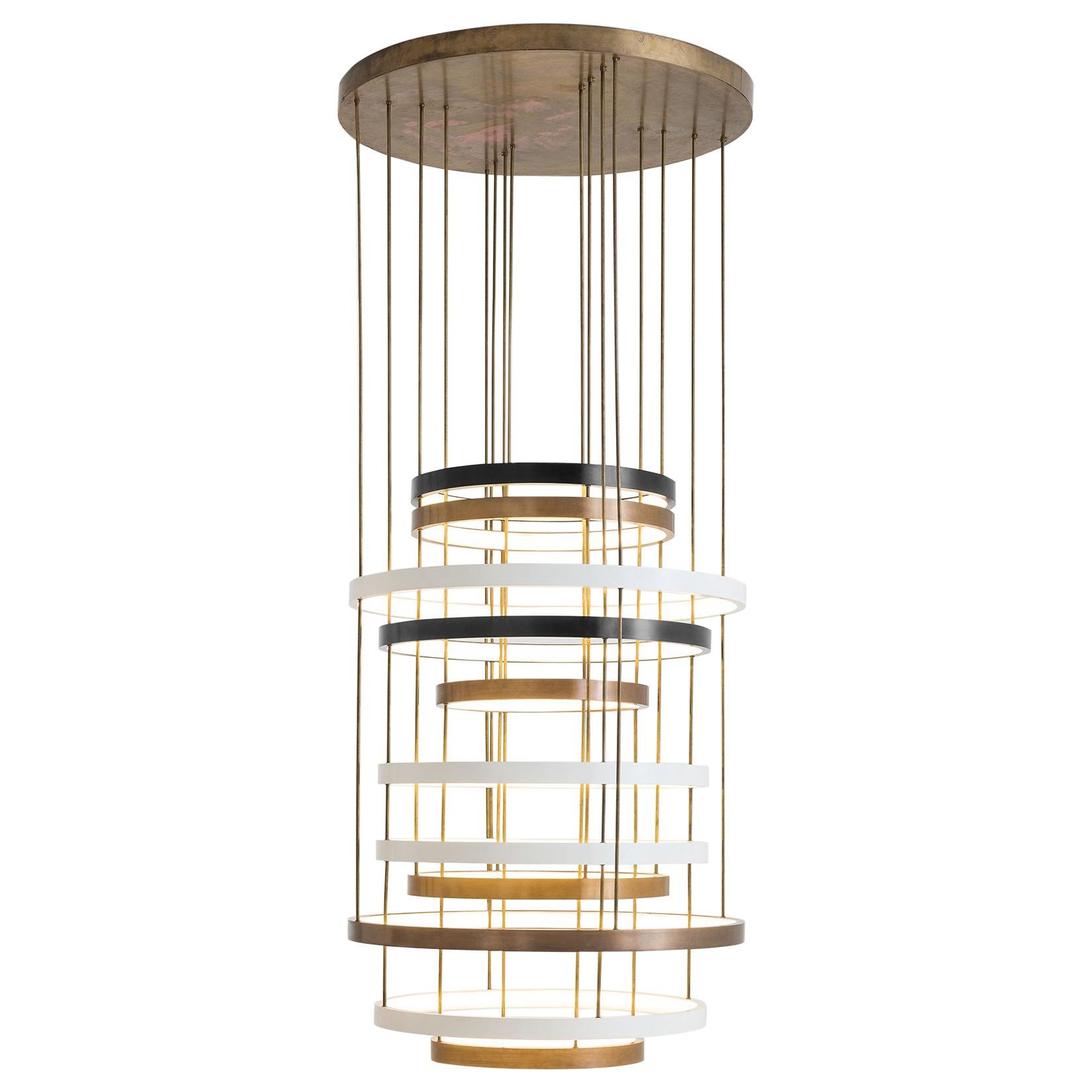 Lumiere 11 Rings Ceiling Lamp in Oxidised Brass and Opal Perspex by Dimoremilano For Sale