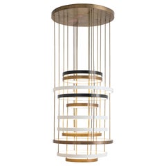 Lumiere 11 Rings Ceiling Lamp in Oxidised Brass and Opal Perspex by Dimoremilano