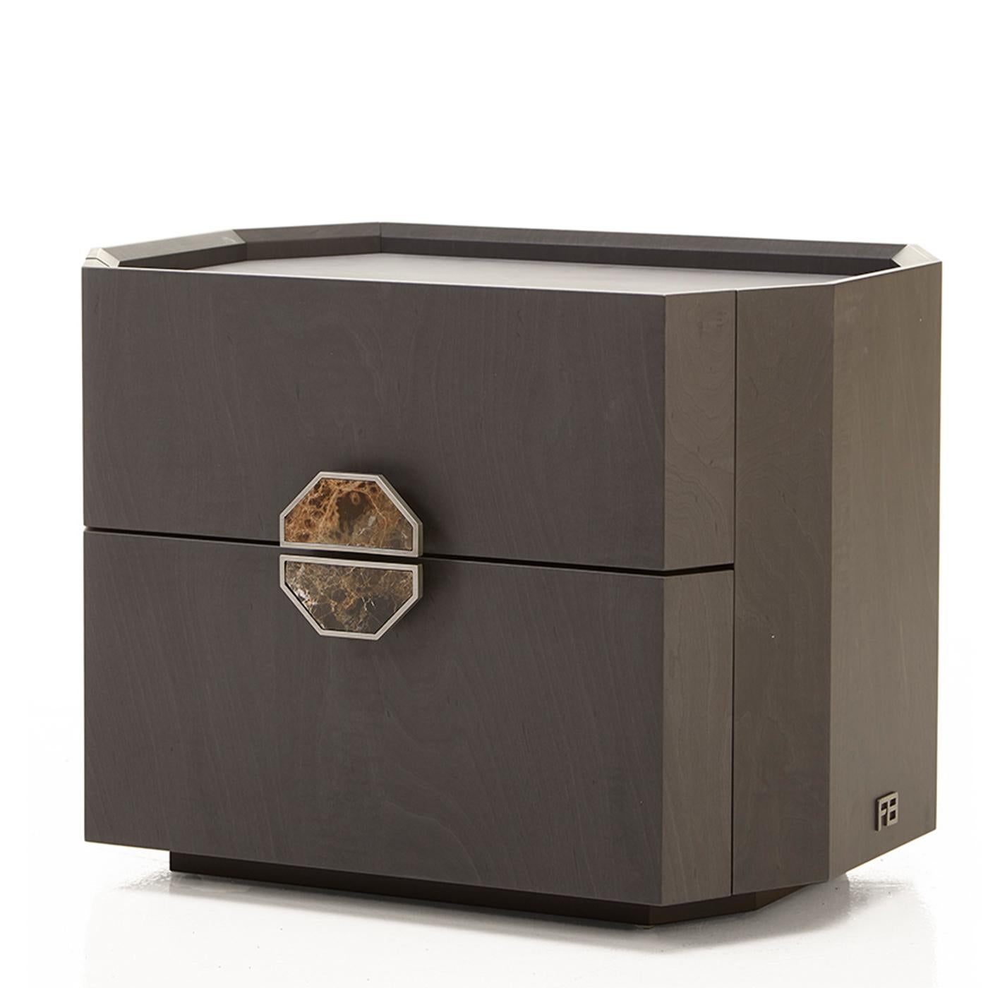 Chest of 2 drawers with wooden top, metal trims, opening with handles - Pantera Matt finish, Burnished brass metal.