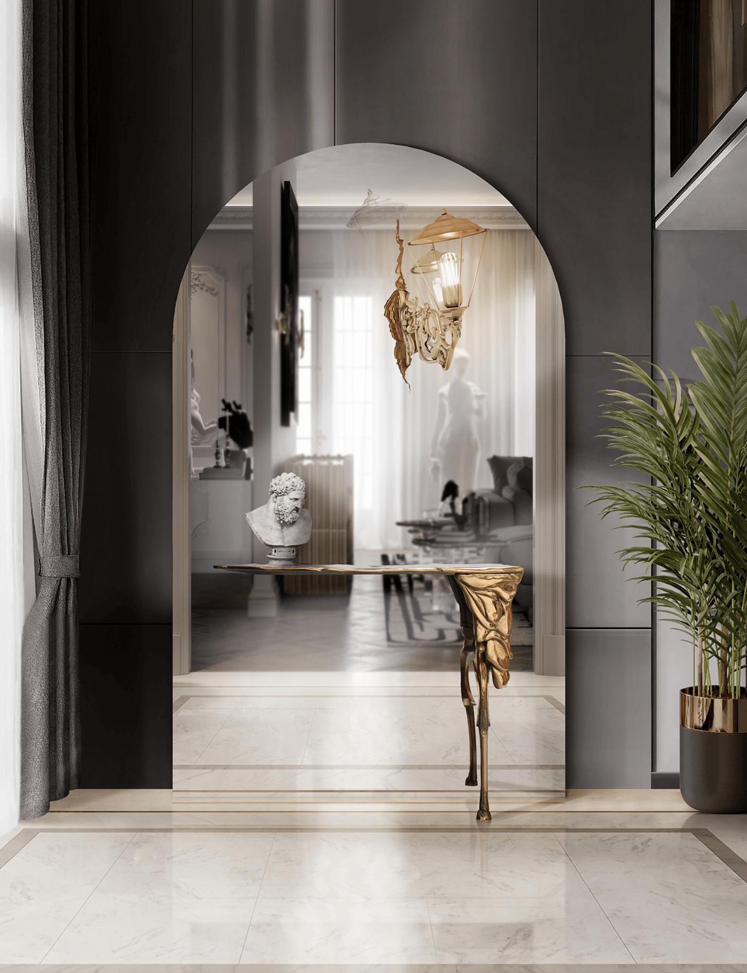 Console Lumière  - Laiton forgé et martelé et miroir Boca do Lobo en vente 5