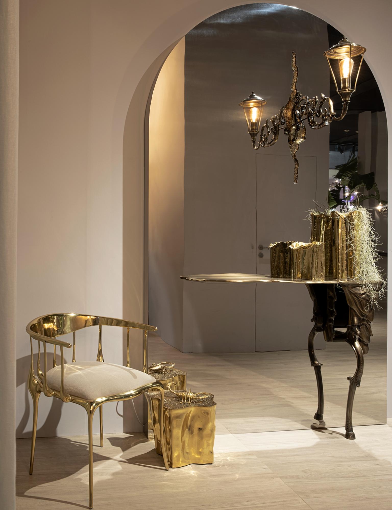 Console Lumière  - Laiton forgé et martelé et miroir Boca do Lobo en vente 6