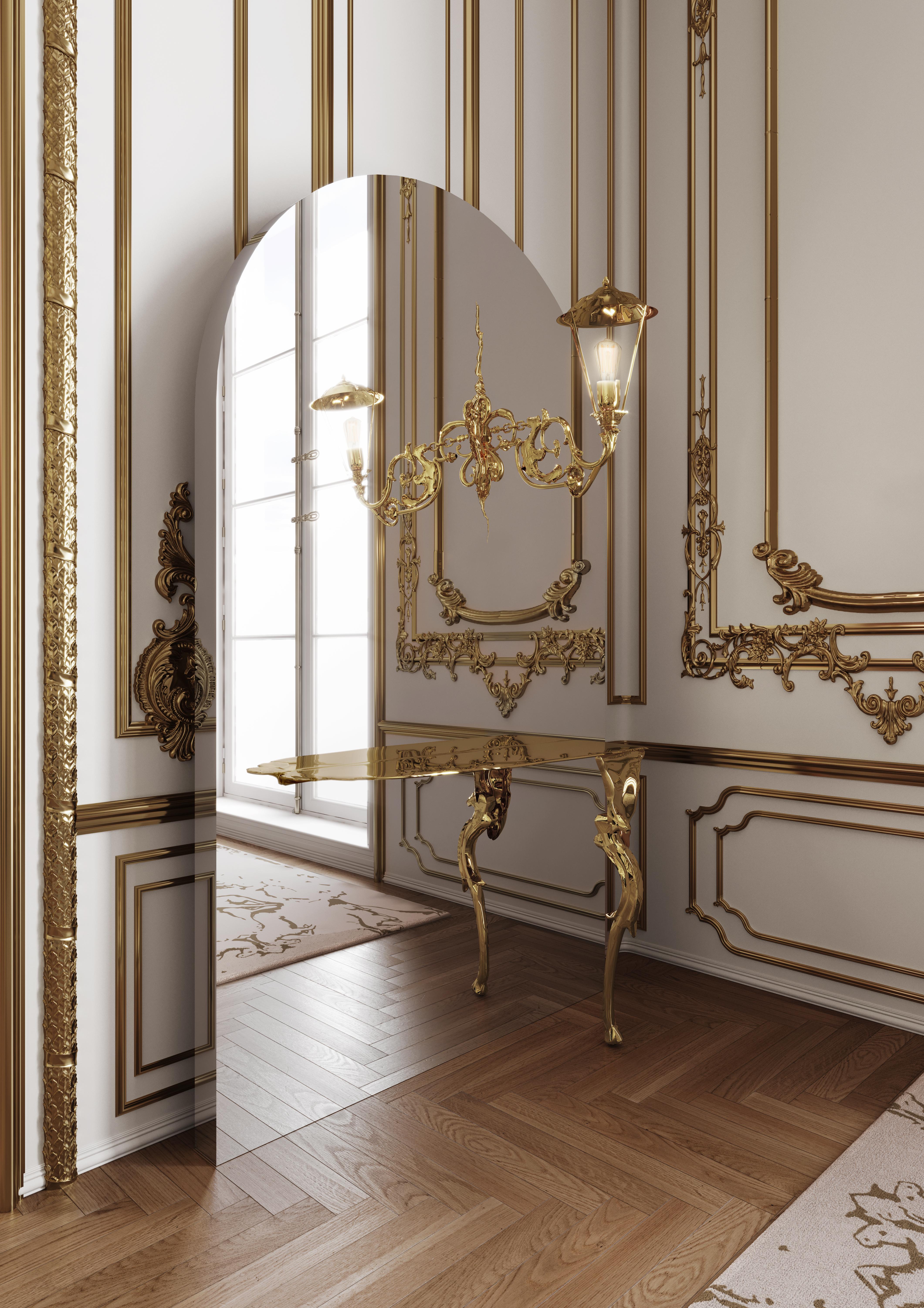 Lumiere Console -  - Forged Gold-Plated Hammered Brass & Mirror - Boca do Lobo For Sale 3