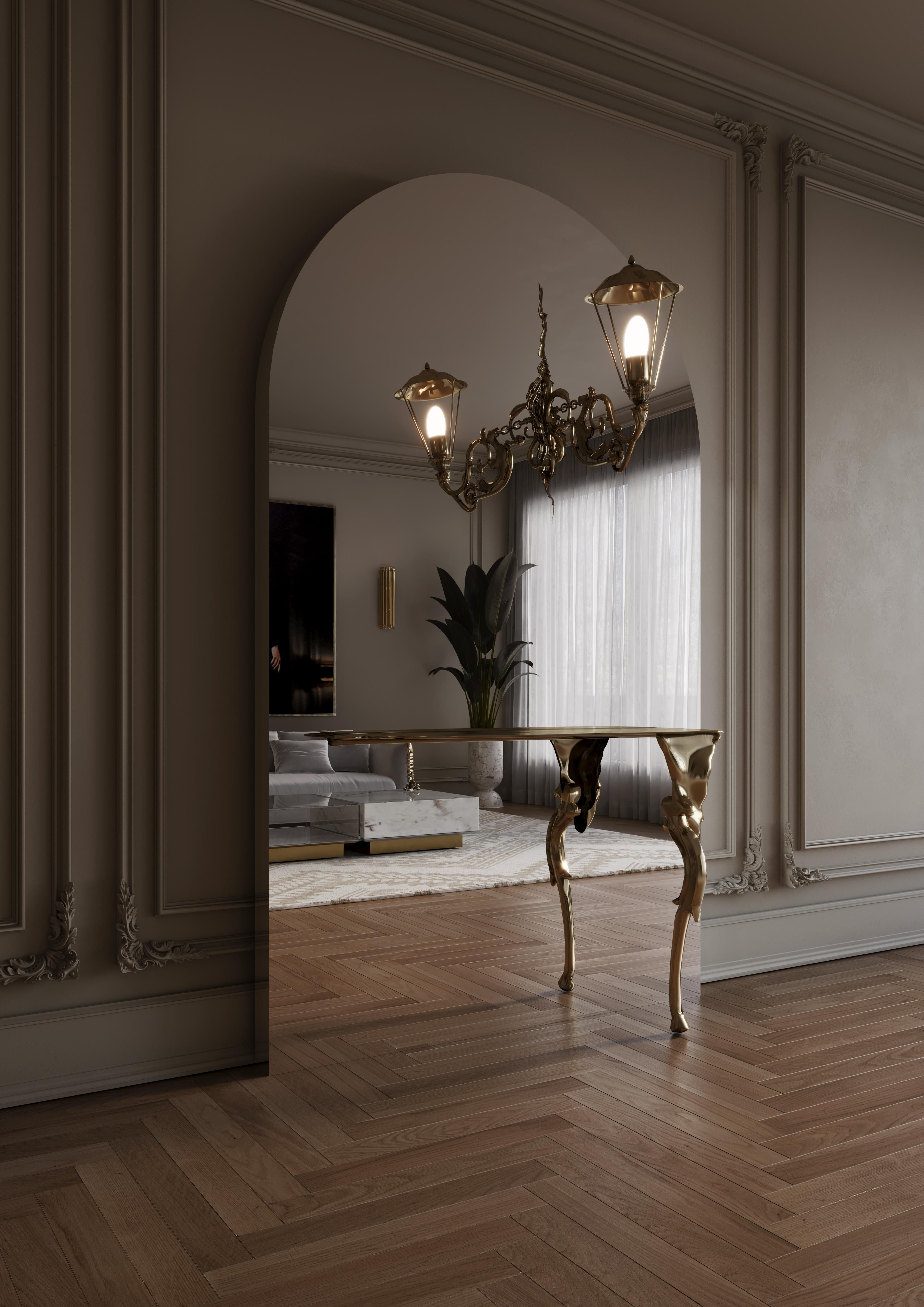 Lumiere Console -  - Forged Gold-Plated Hammered Brass & Mirror - Boca do Lobo For Sale 5