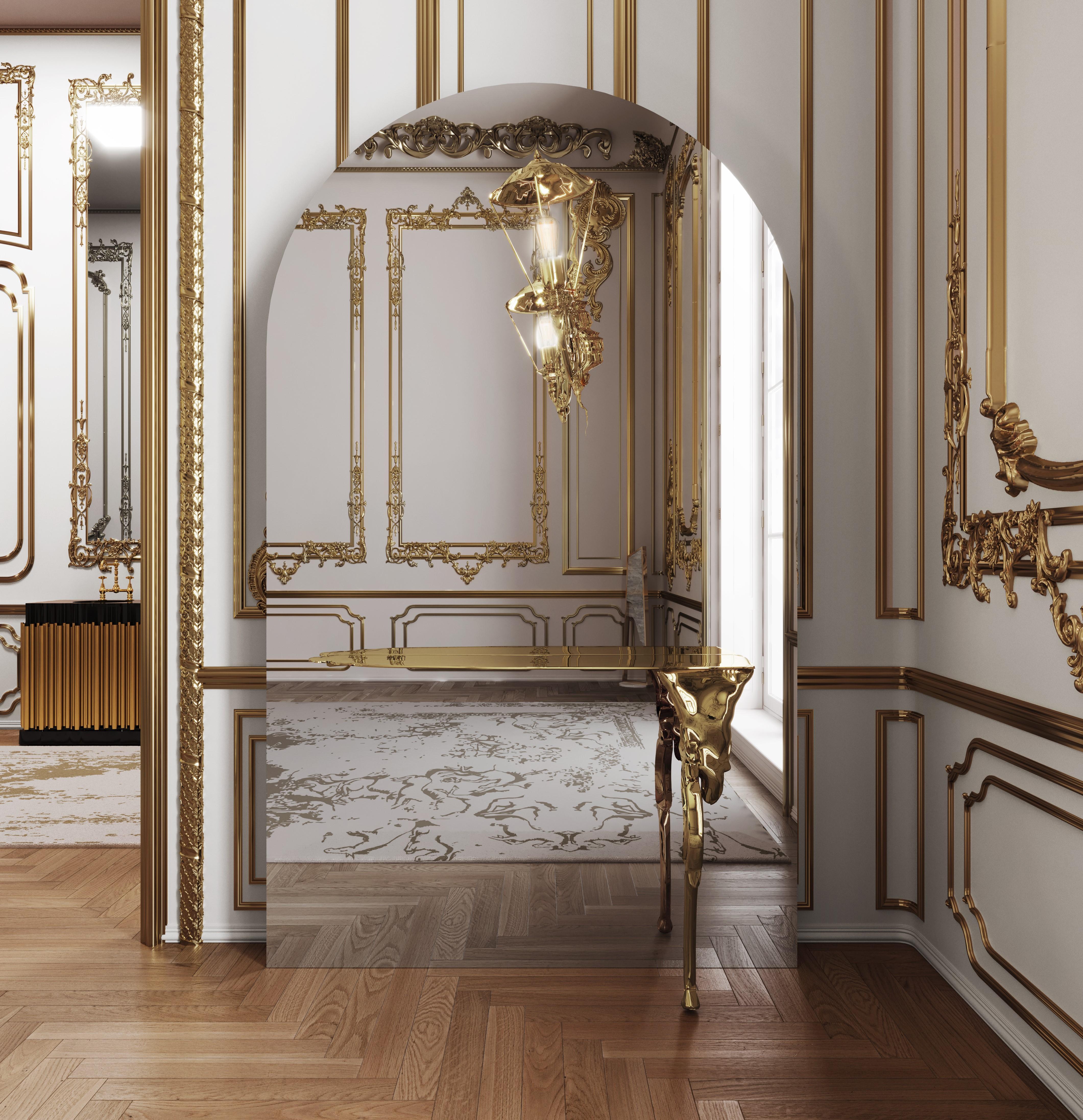 Lumiere Console -  - Forged Gold-Plated Hammered Brass & Mirror - Boca do Lobo For Sale 4