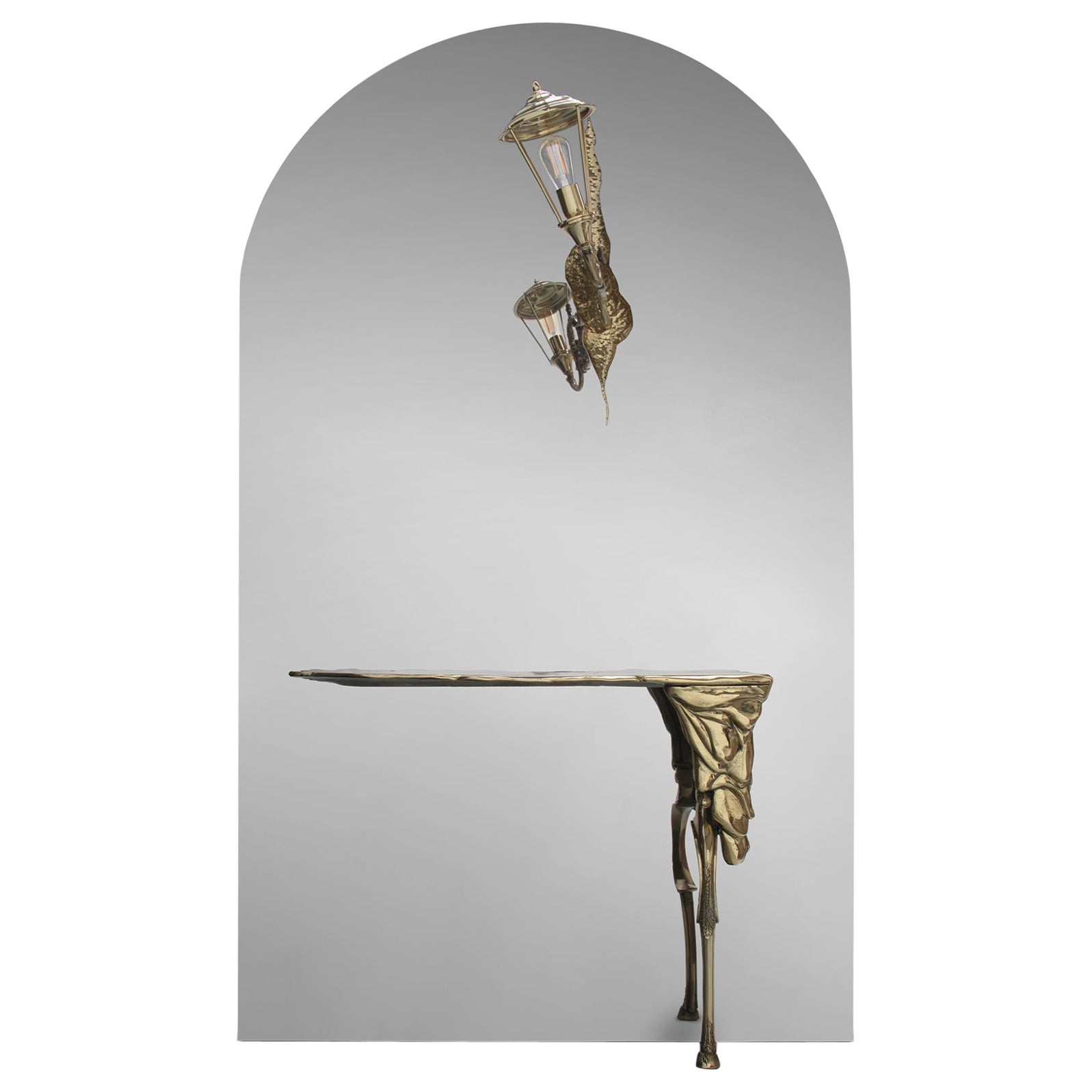 Console Lumiere -  - Specchio e ottone martellato placcato oro - Boca Do Lobo