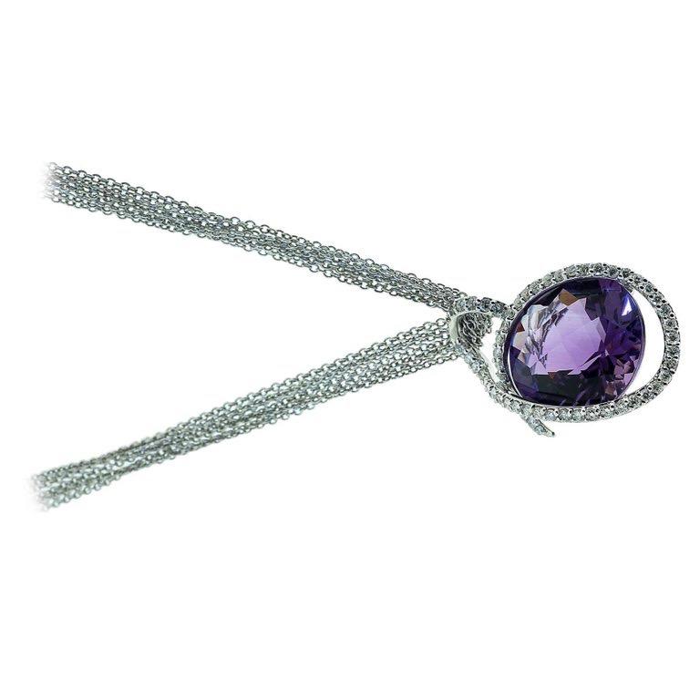 Women's Lumiere Diamond Wrapped Amethyst Chain Necklace For Sale