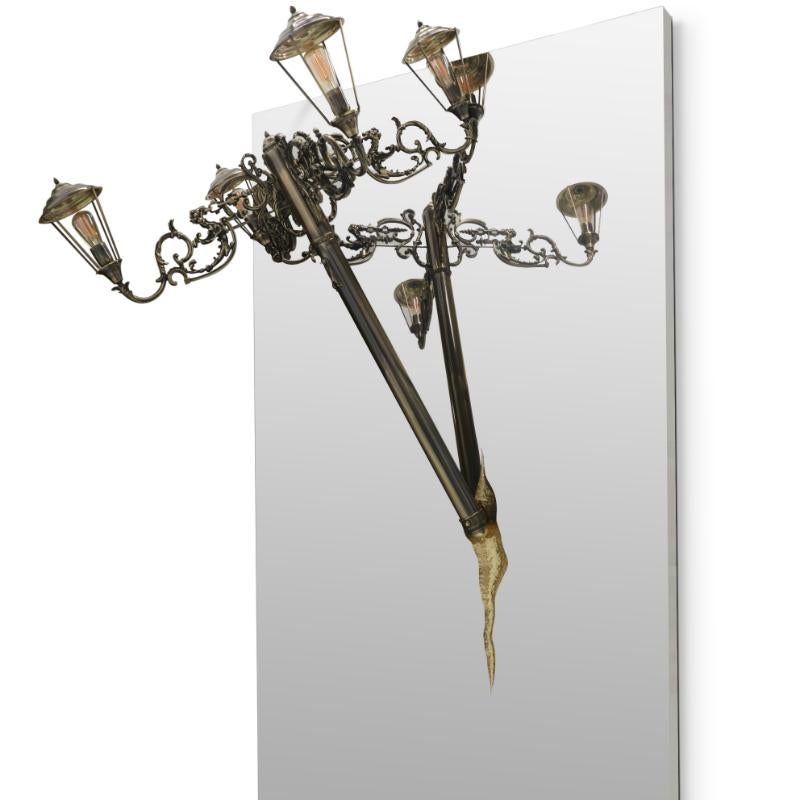 Modern Lumière Rectangular Mirror Lamp in Glass and Gold-Plated Brass For Sale