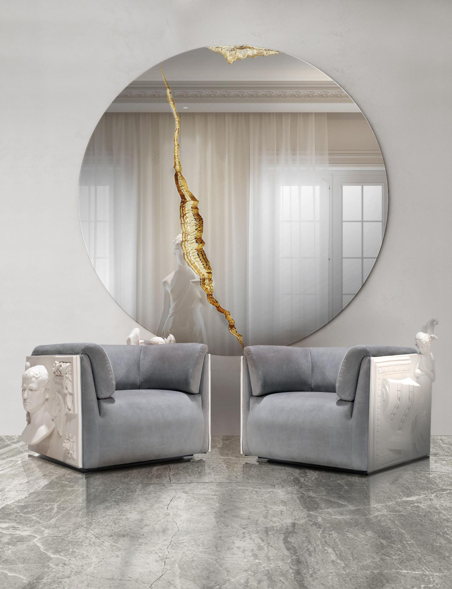 Lumiere Round II Spiegel  - Hand-Craft Gold-Plated Hammered Brass - Boca Do Lobo (Handgeschnitzt) im Angebot
