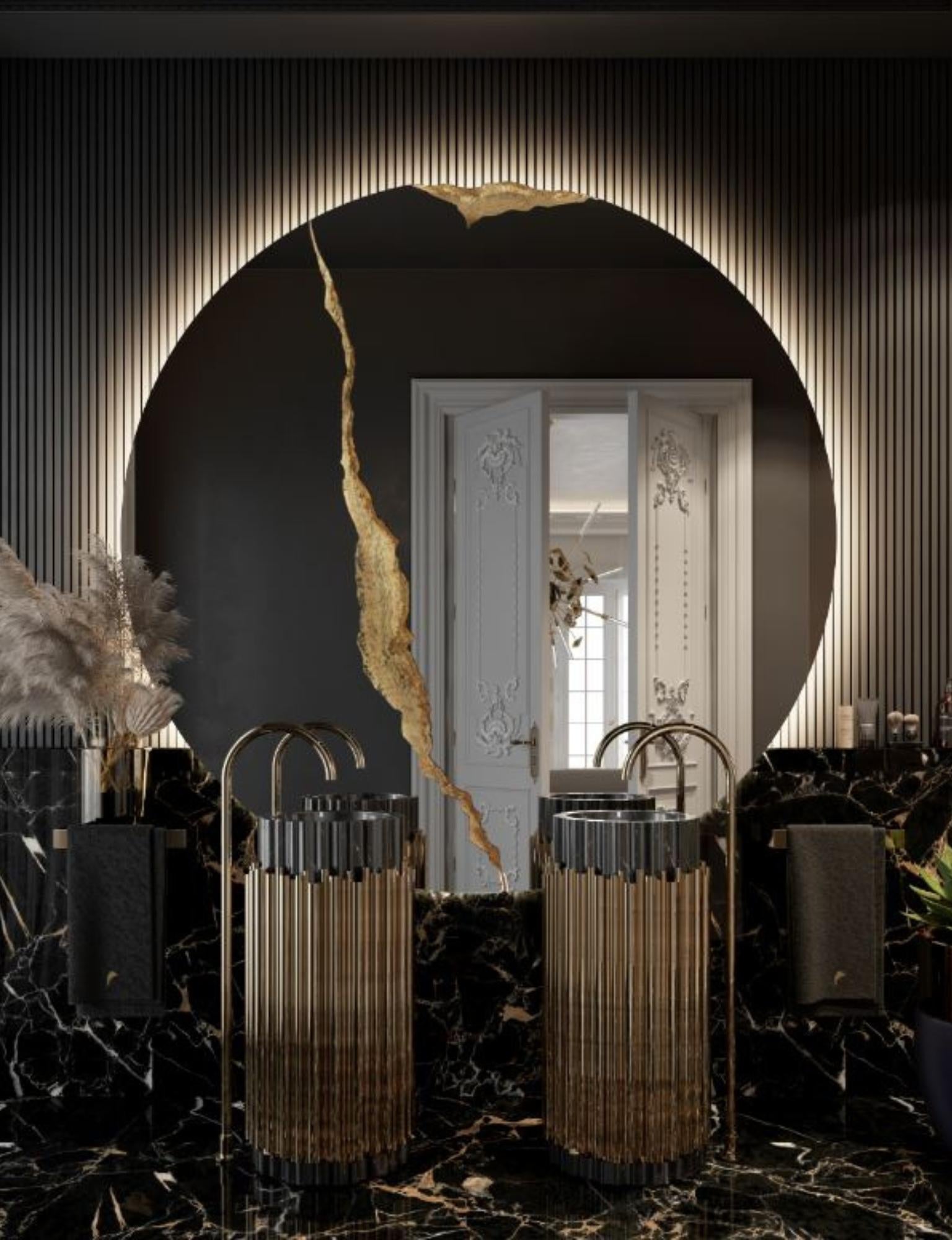 Lumiere Round II Spiegel  - Hand-Craft Gold-Plated Hammered Brass - Boca Do Lobo (Portugiesisch) im Angebot