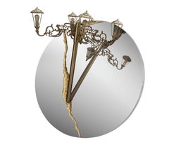 Lumière Round Mirror Lamp in Glass and Gold-Plated Brass by Boca do Lobo
