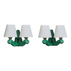 Lumières Du Soir, Wall Lights, Ceramic, Brass, Fabric, France, 1950s