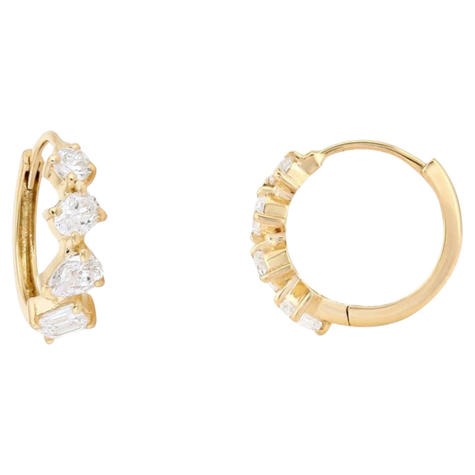 0.61ct Diamond & Emerald 14K Yellow Gold Huggie Earrings