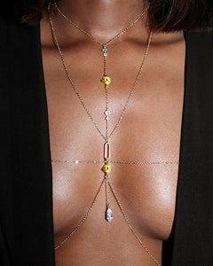 Lumina Drama Body Chain in Citrine Yellow – Bold 14k Gold-Filled Statement