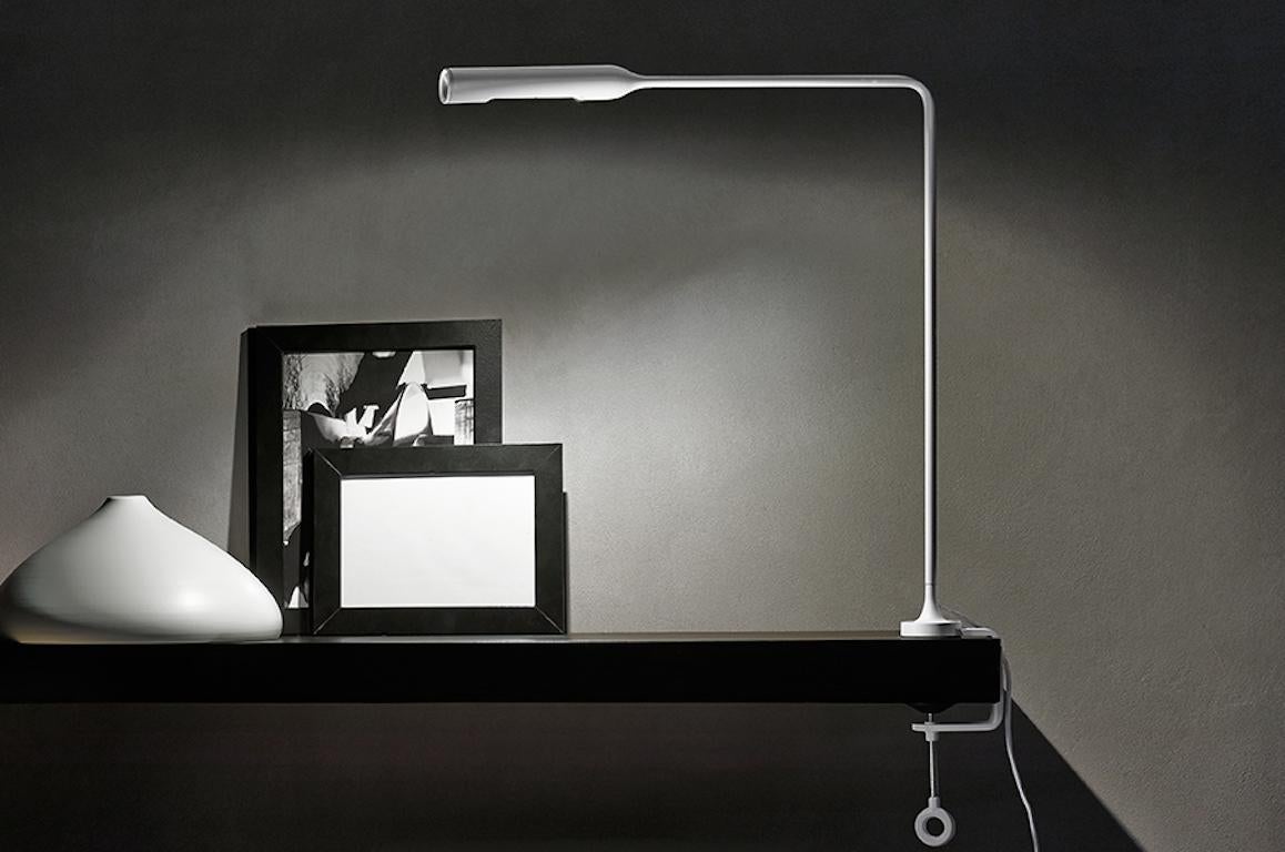 Italian Lumina Flo Table Lamp with Clamp in Brushed Nickel by Foster+Partners