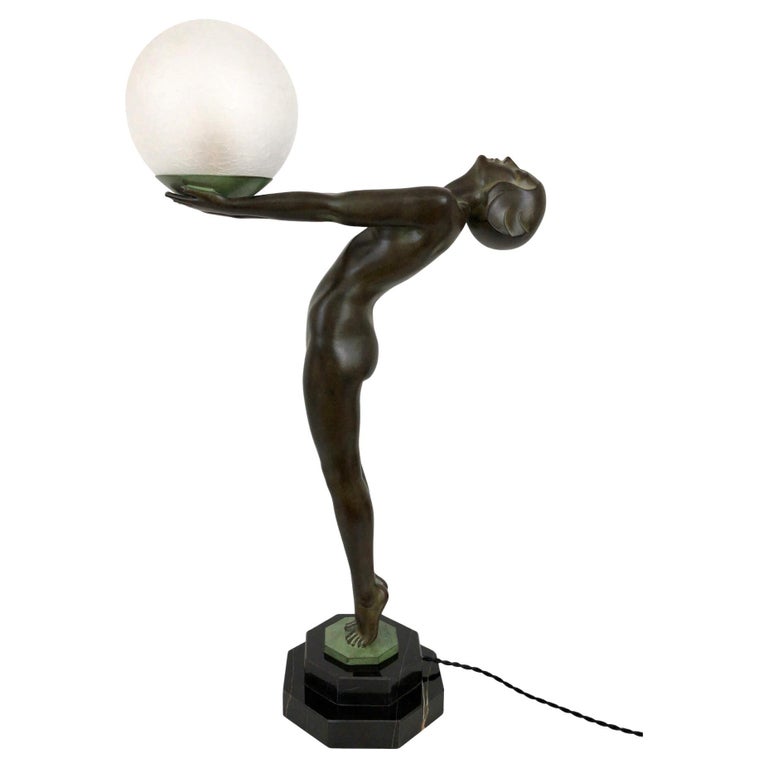 Lumina Important French Art Deco Sculpture Clarté Lamp Original Max Le Verrier For Sale