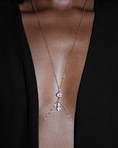Lumina Mini Body Chain in Bright Pink with Crystal Teardrop 14k Gold-Filled