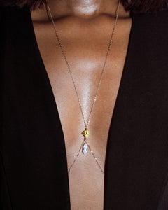 Catena da corpo Lumina Mini in giallo citrino con goccia di cristallo, placcata in oro 14k