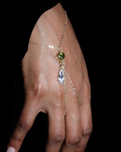 Lumina Peridot-Green Crystal 14K Gold-Filled Hand Chain with Teardrop Crystal