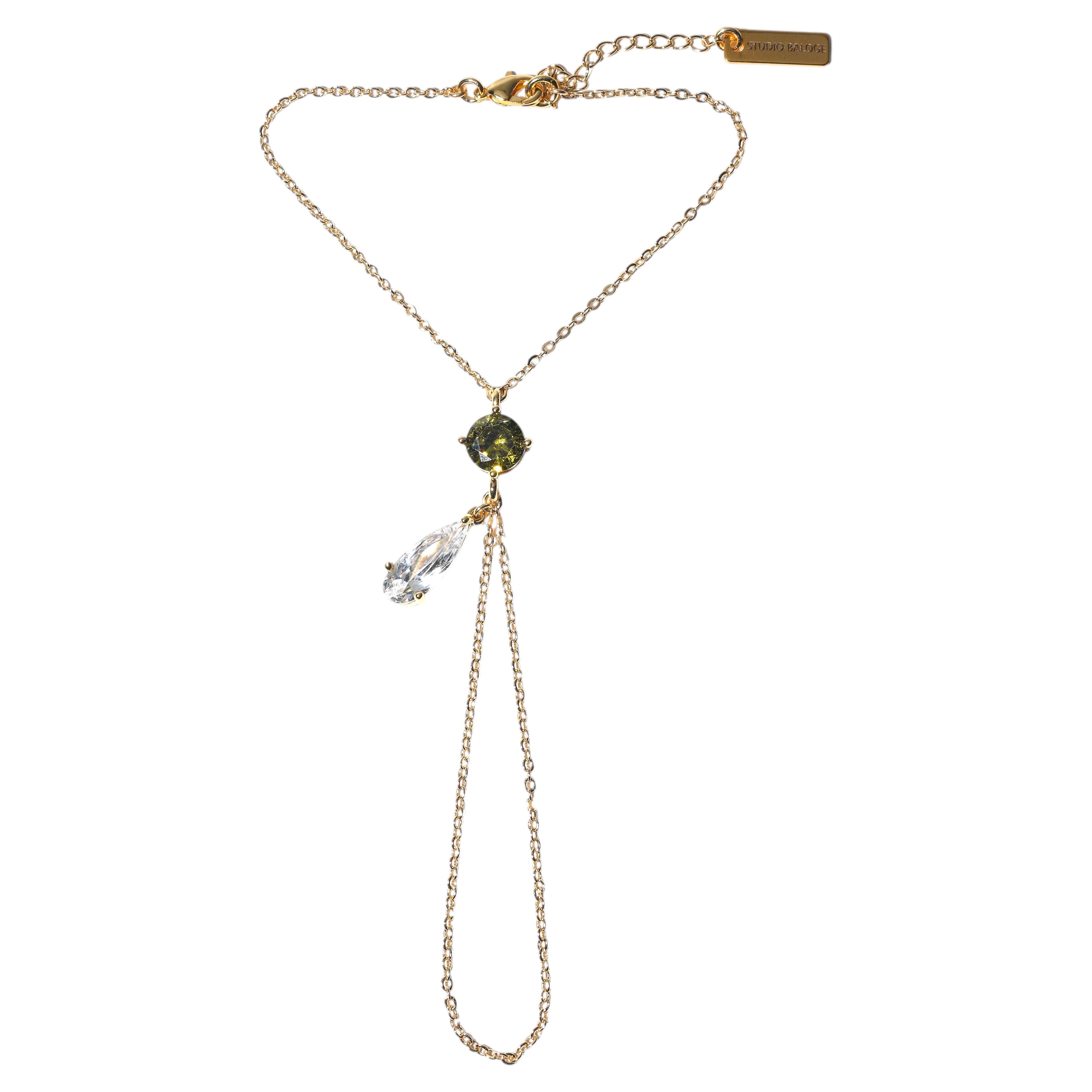 Lumina Peridot-Green Crystal 14K Gold-Filled Hand Chain with Teardrop Crystal