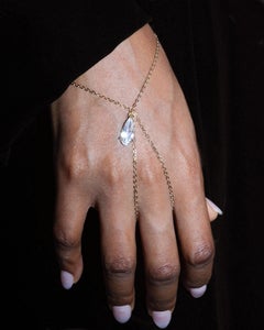 Lumina Solitaire Hand Chain in 14k Gold-Filled with Crystal Teardrop
