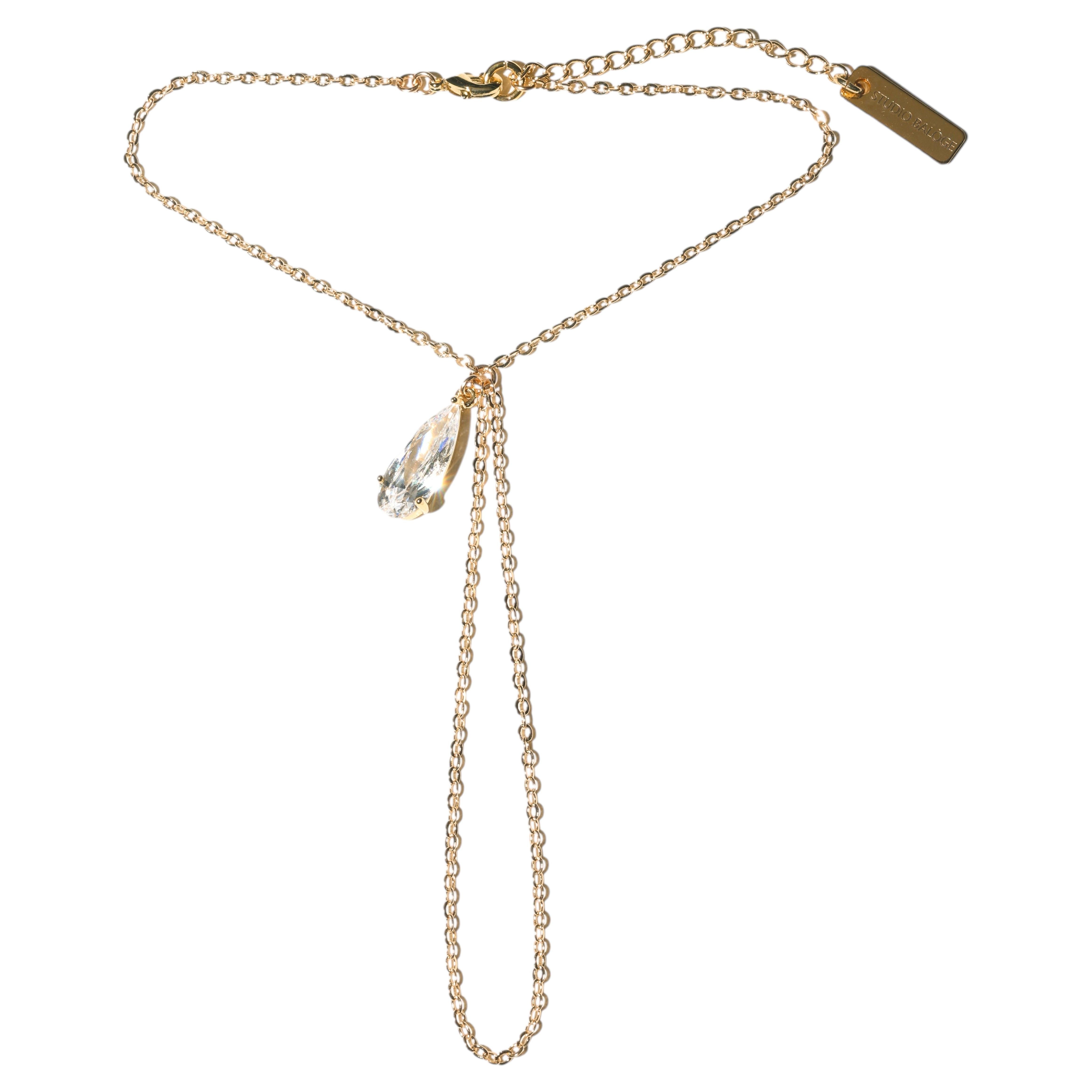 Lumina Solitaire Hand Chain in 14k Gold-Filled with Crystal Teardrop For Sale