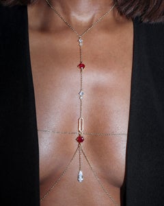 Lumina T-Line 14K Gold-Filled Body Chain in Rouge Bordeaux mit roten Kristallen