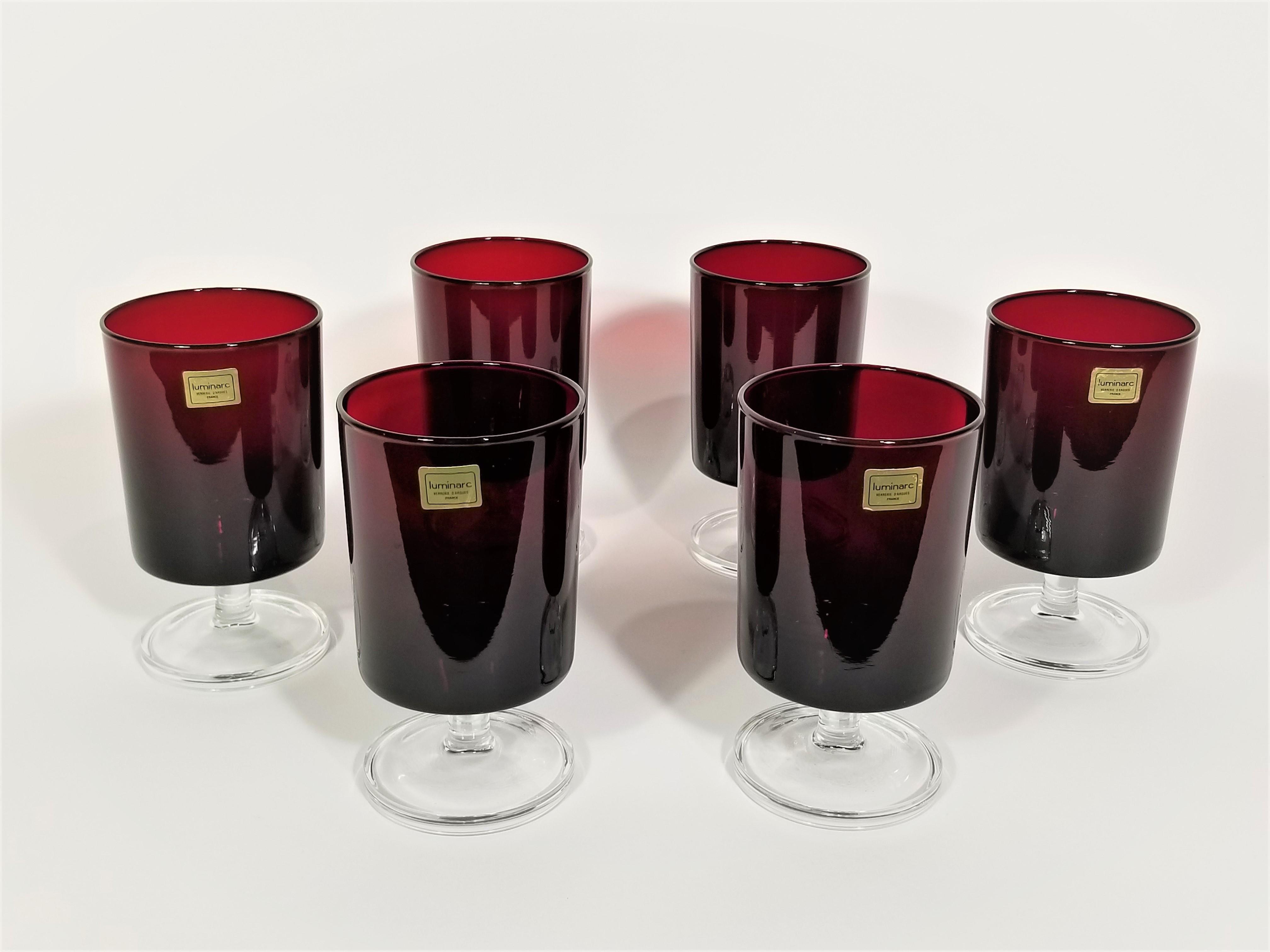Luminarc France Glassware Stemware Mid Century 1960s Set of 6 In Excellent Condition For Sale In New York, NY