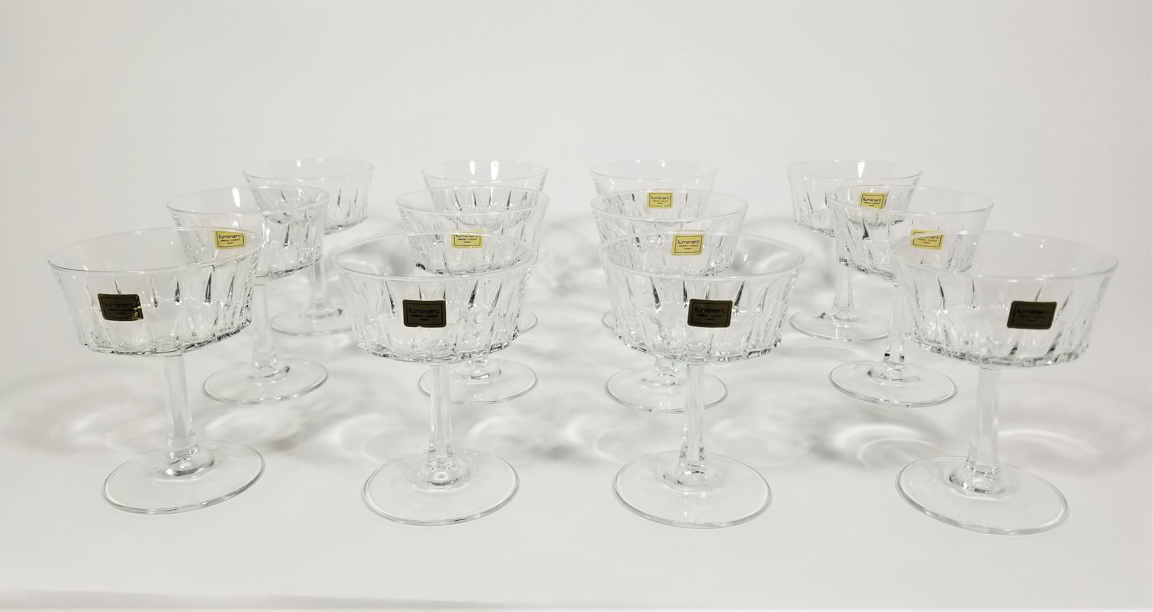 Luminarc French Champagne Coupe Stemware Glassware Made in France Mid Century For Sale 5
