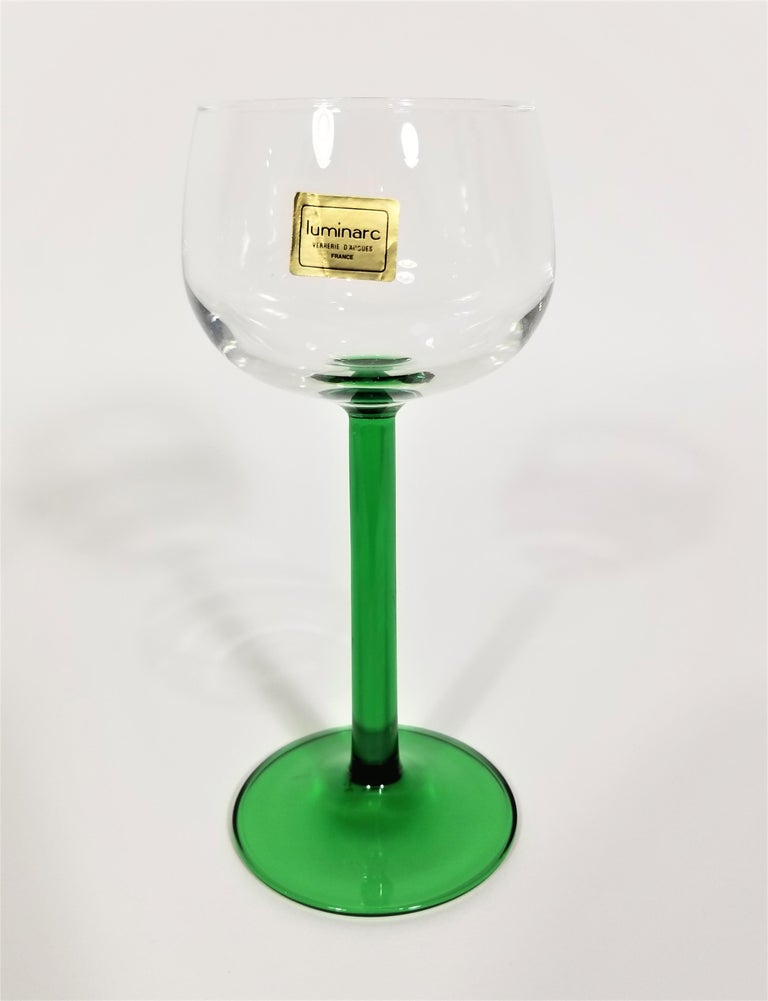 Luminarc Glassware Stemware France Mid Century Set of 6 For Sale at 1stDibs  | luminarc france glassware, luminarc glassware vintage, vintage green  glassware