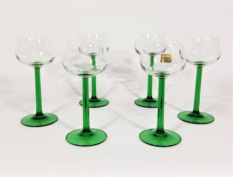 1970's Mid Mod Cocktail Glass Skandia Thick Stem France Barware Luminarc Set-6
