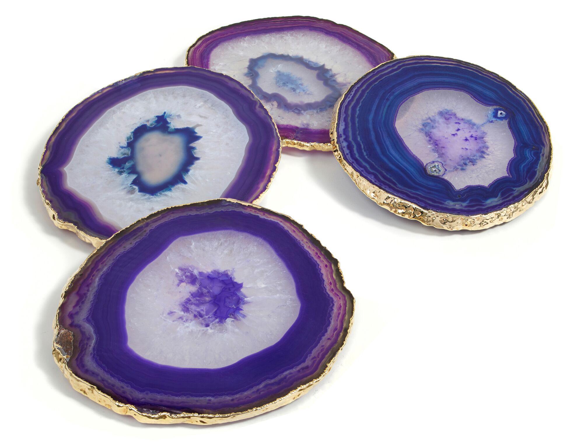 Brazilian Lumino Coasters in Eggplant Agate and 24-Karat Gold by ANNA new york For Sale