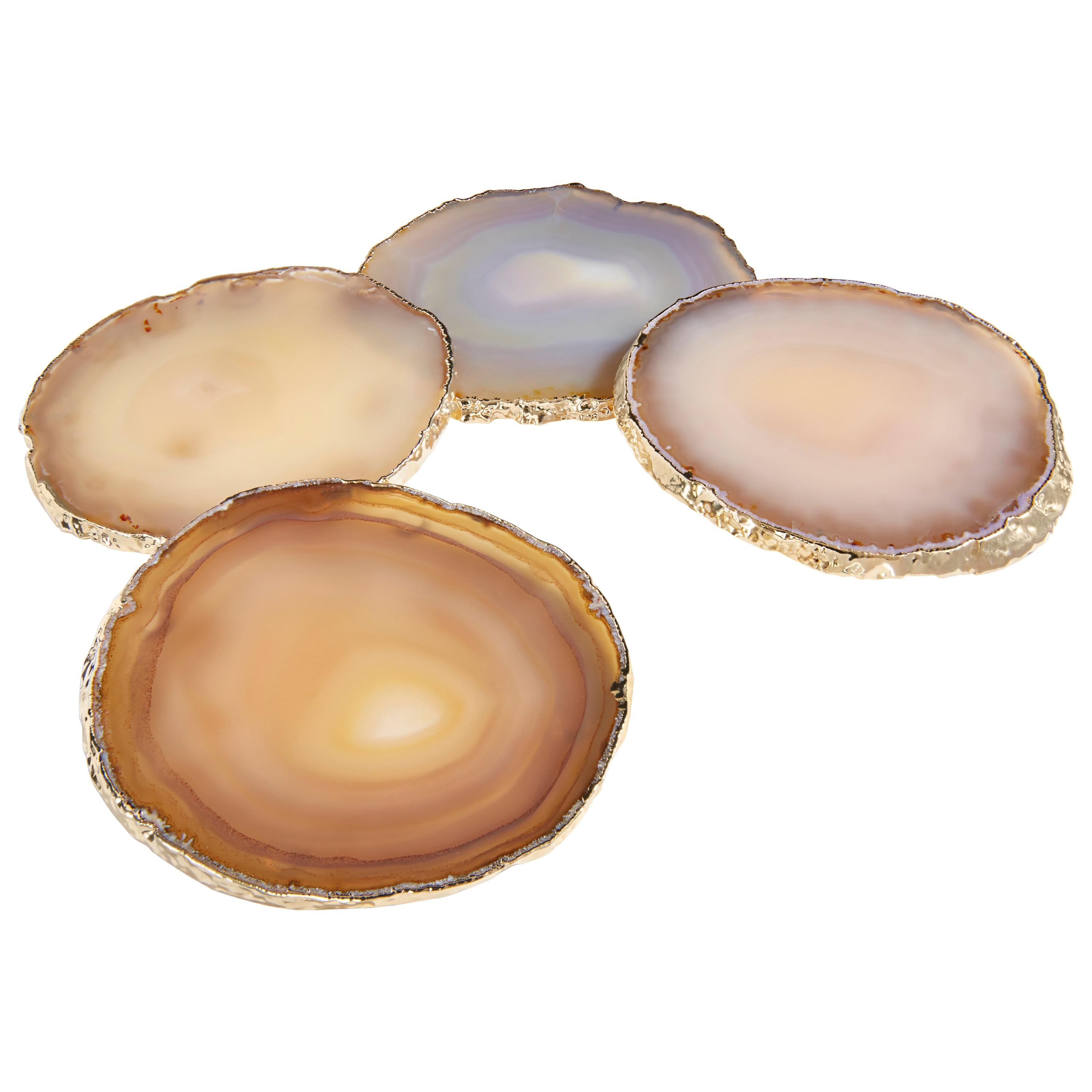 Lumino Coasters in Agate and 24-Karat Gold by ANNA New York For Sale