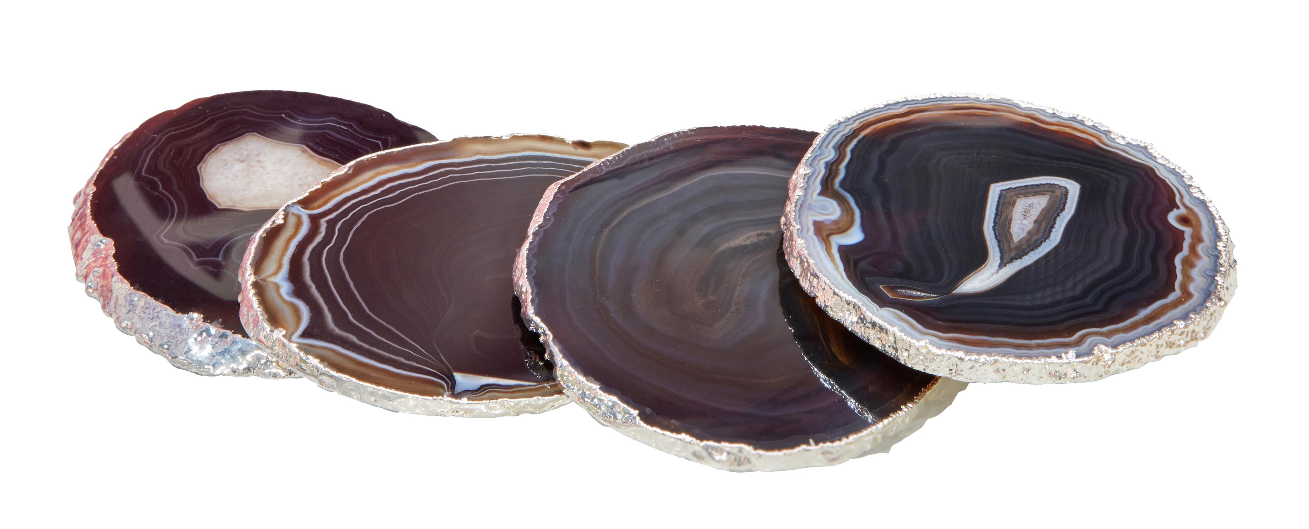 Brazilian Lumino Coasters in Midnight Agate and 24-Karat Pure Silver by ANNA new york
