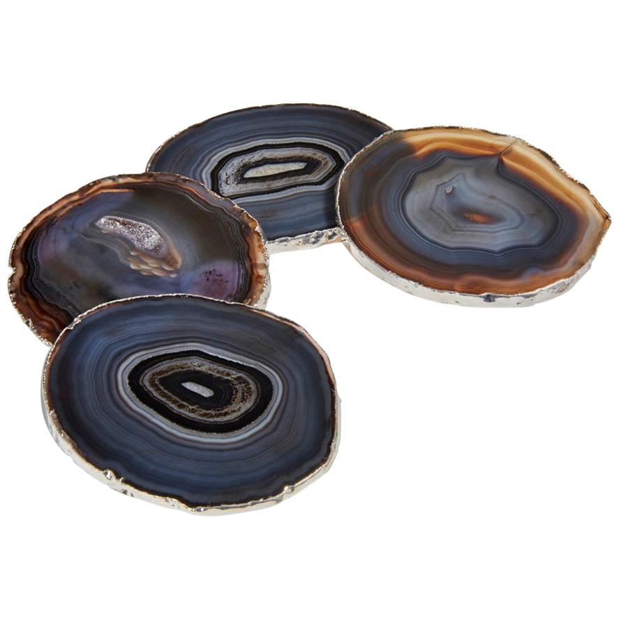 Lumino Coasters in Midnight Agate and 24-Karat Pure Silver by ANNA new york