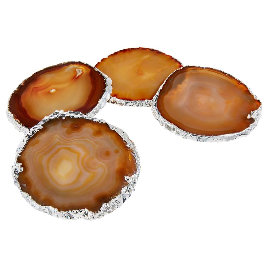 Lumino Coasters in Agate and Pure Silver by Anna Rabinowitz For Sale
