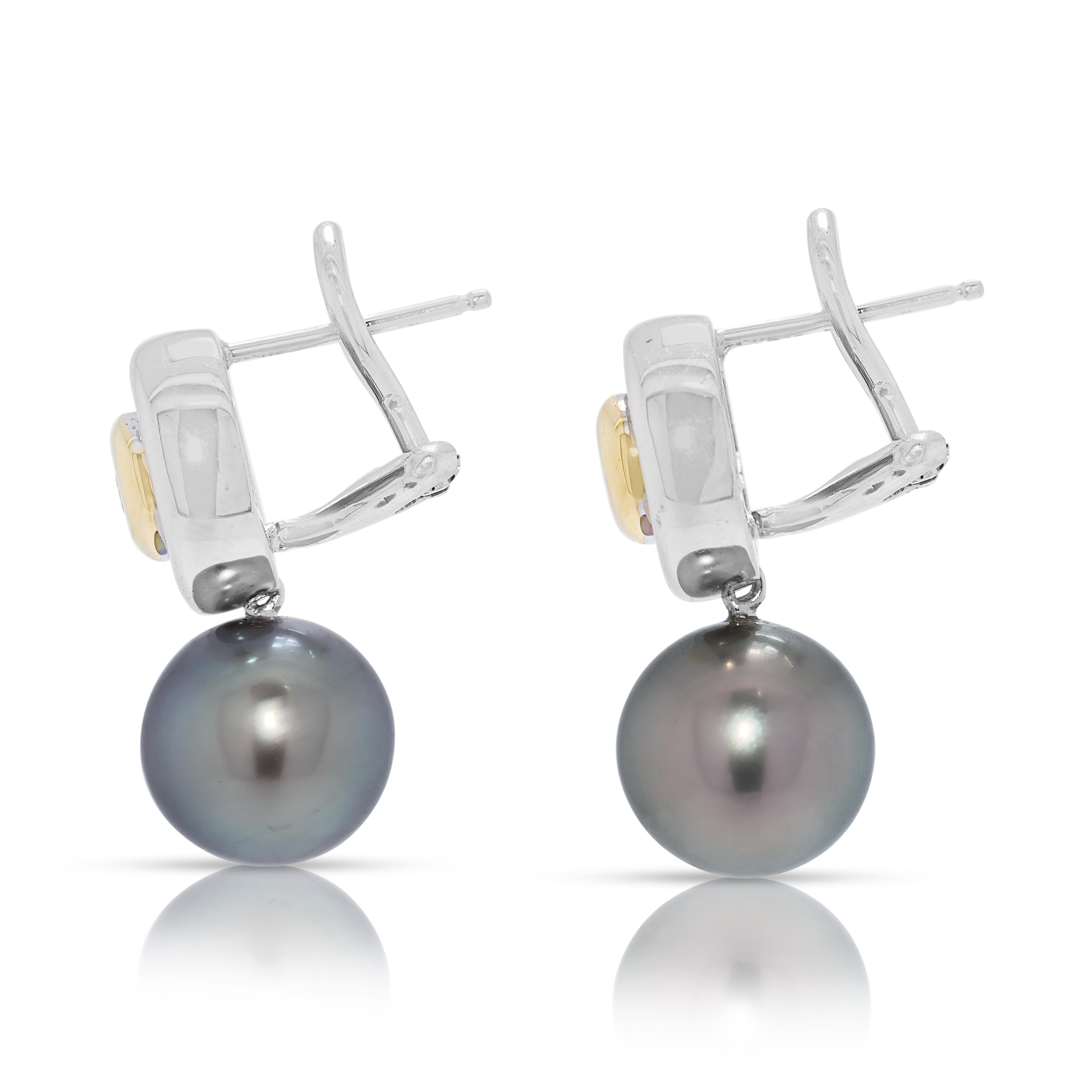 De las mujeres Pendientes Luminosos de Diamantes de 0,10 ct y Perlas del Mar del Sur de 10,42 mm en Oro Bicolor de 18 quilates en venta