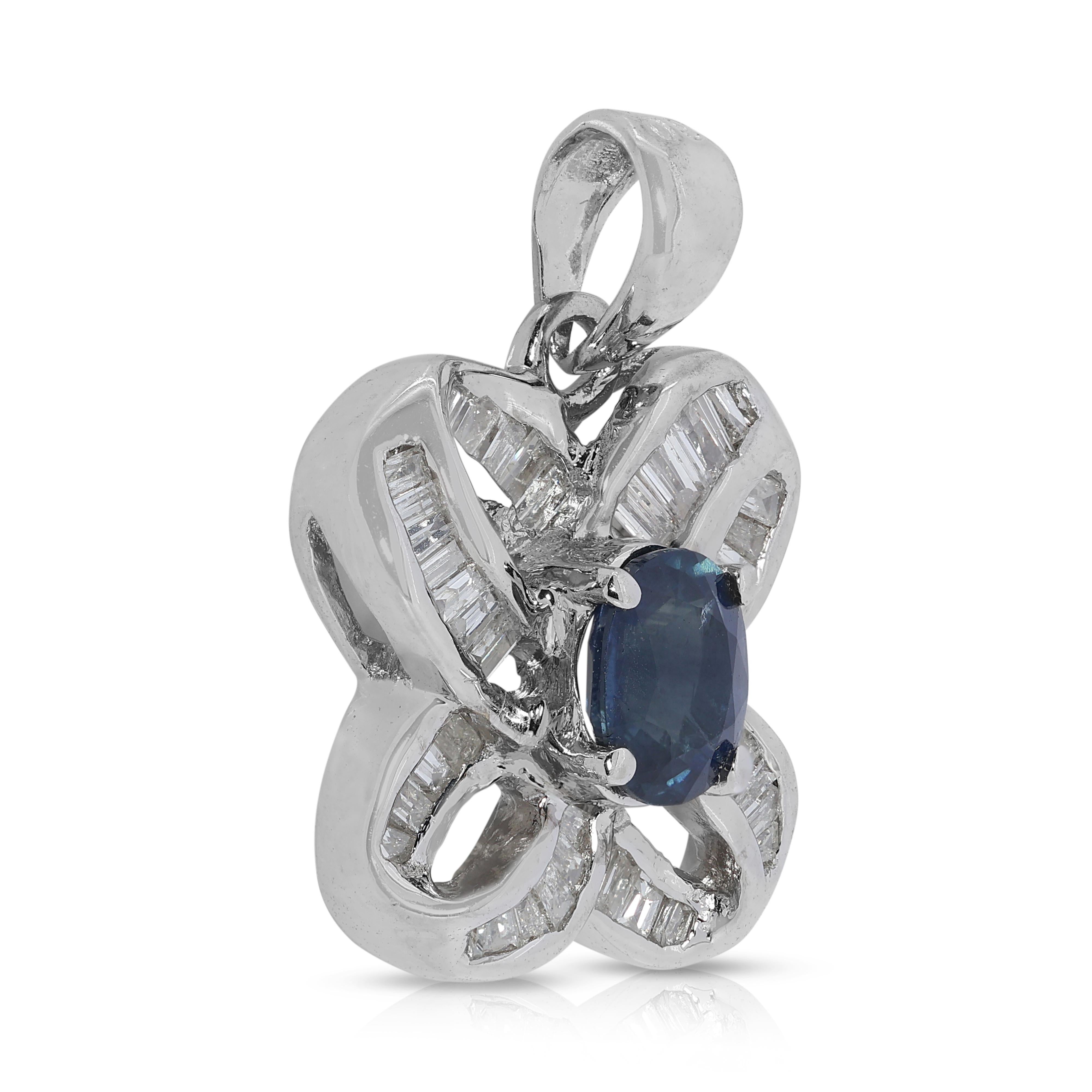 Oval Cut Luminous 0.30 Carat Sapphire Pendant w/ Diamonds in 18K White Gold -Pendant Only For Sale