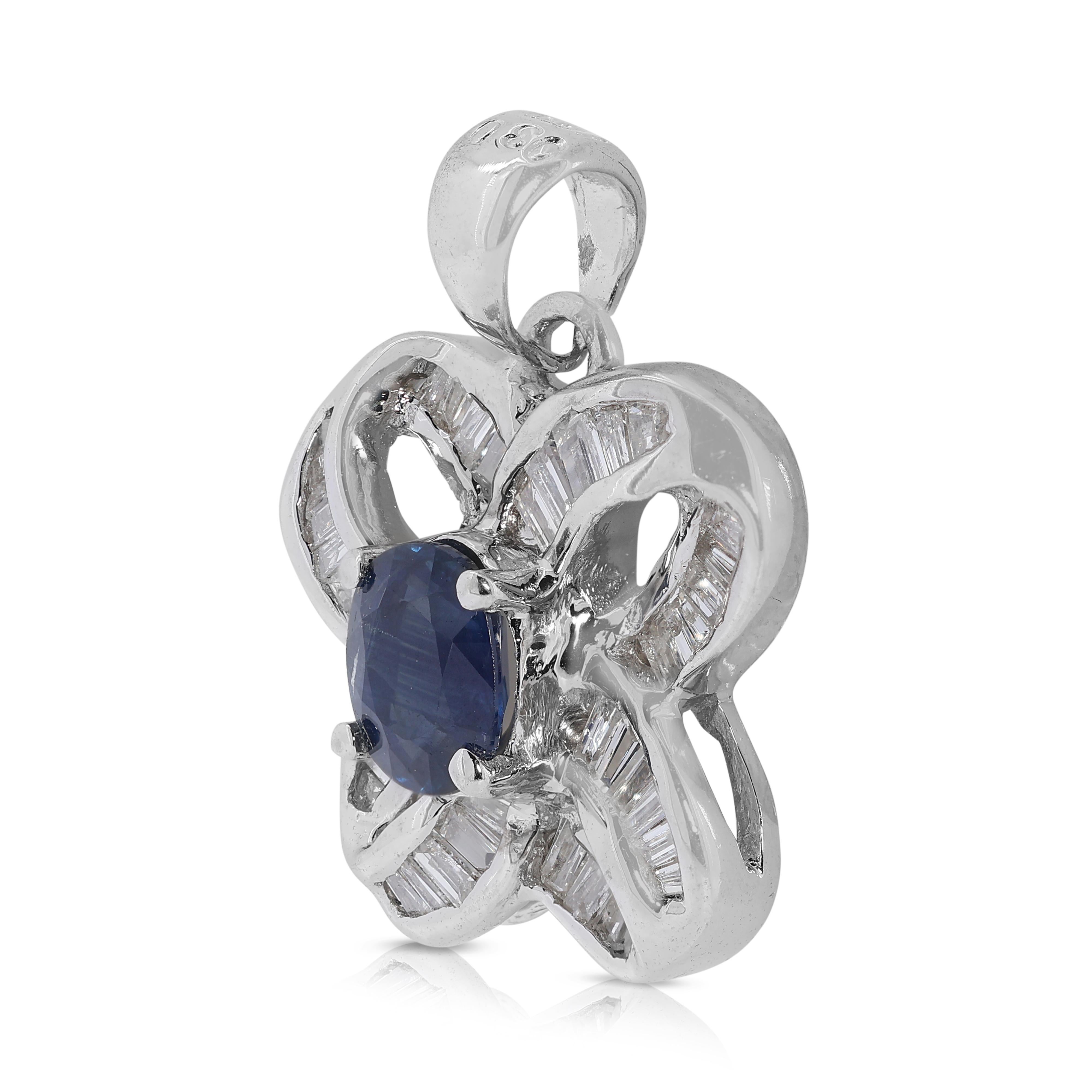 Luminous 0.30 Carat Sapphire Pendant w/ Diamonds in 18K White Gold -Pendant Only In New Condition For Sale In רמת גן, IL