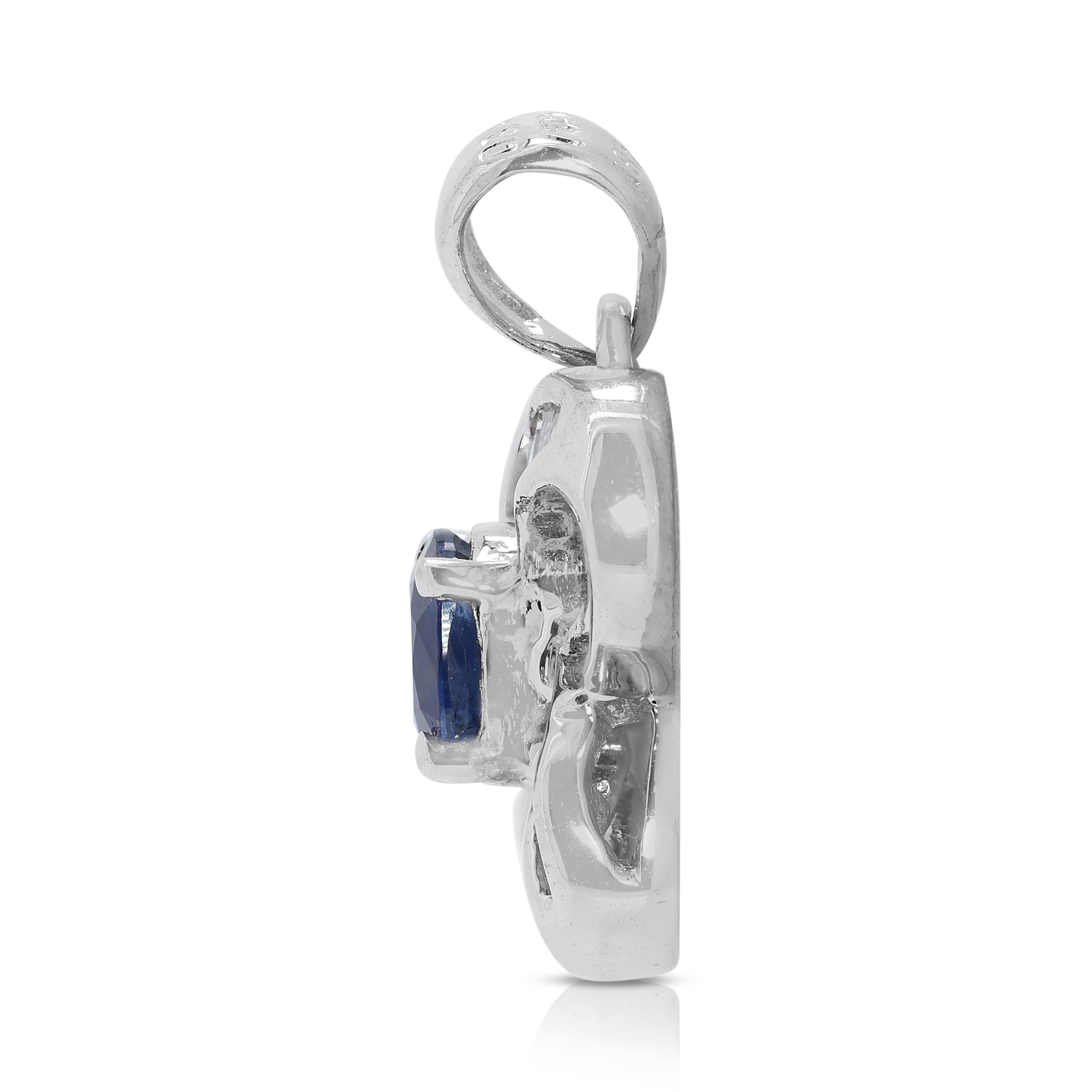 Women's Luminous 0.30 Carat Sapphire Pendant w/ Diamonds in 18K White Gold -Pendant Only For Sale