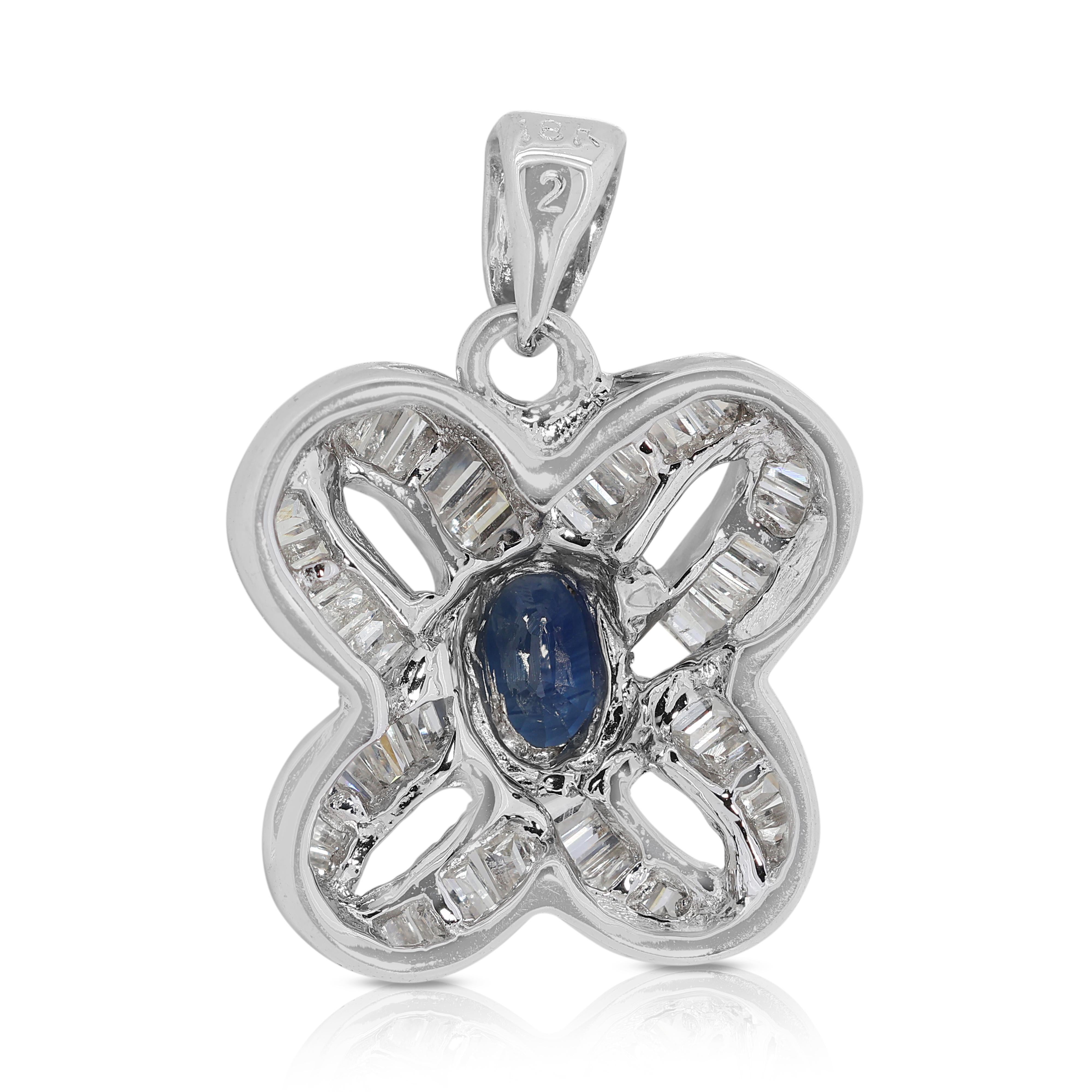 Luminous 0.30 Carat Sapphire Pendant w/ Diamonds in 18K White Gold -Pendant Only For Sale 1