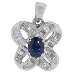Luminous 0.30 Carat Sapphire Pendant w/ Diamonds in 18K White Gold -Pendant Only