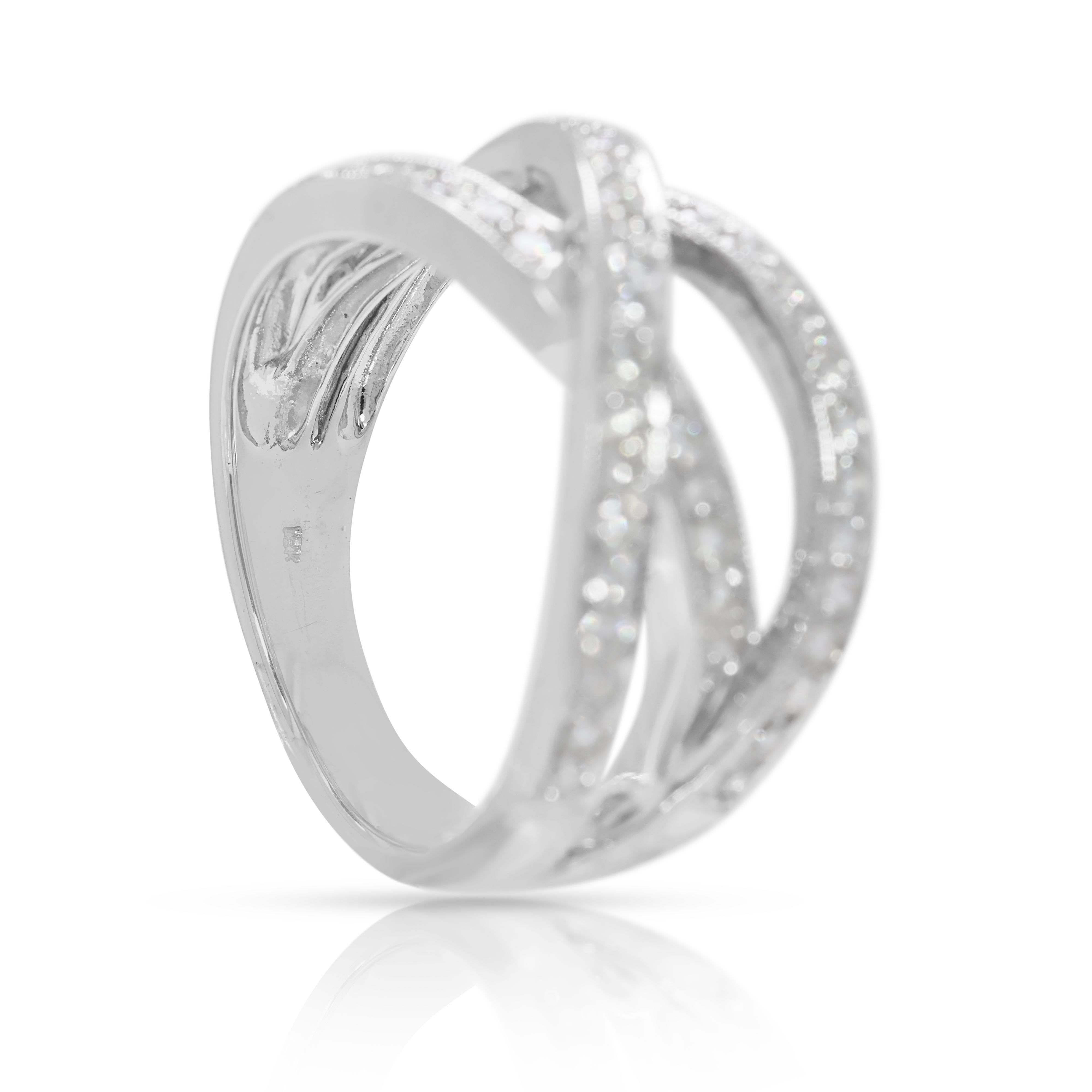 Round Cut Luminous 0.48ct Natural Diamond Crossover Ring in 18K White Gold For Sale