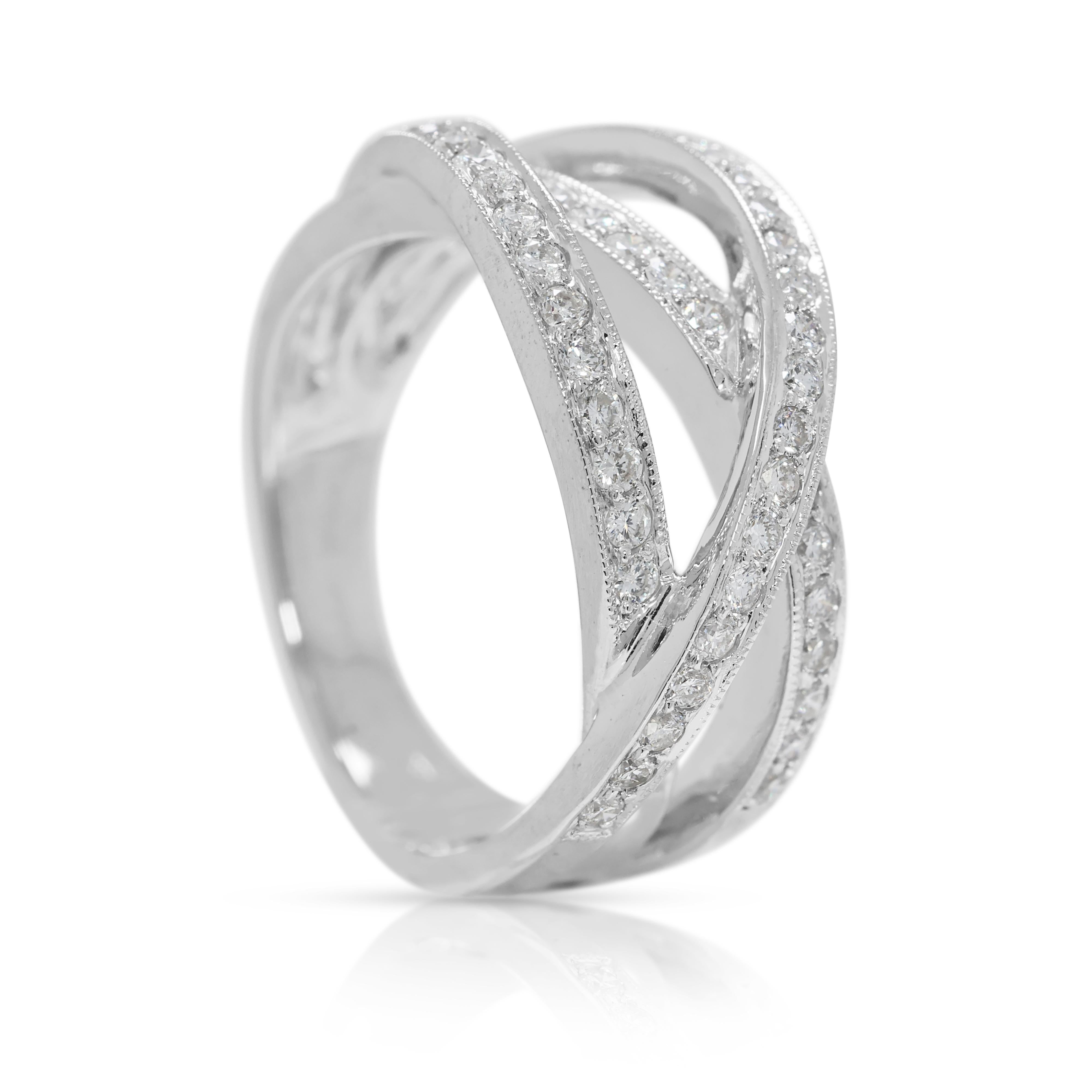 Women's Luminous 0.48ct Natural Diamond Crossover Ring in 18K White Gold For Sale