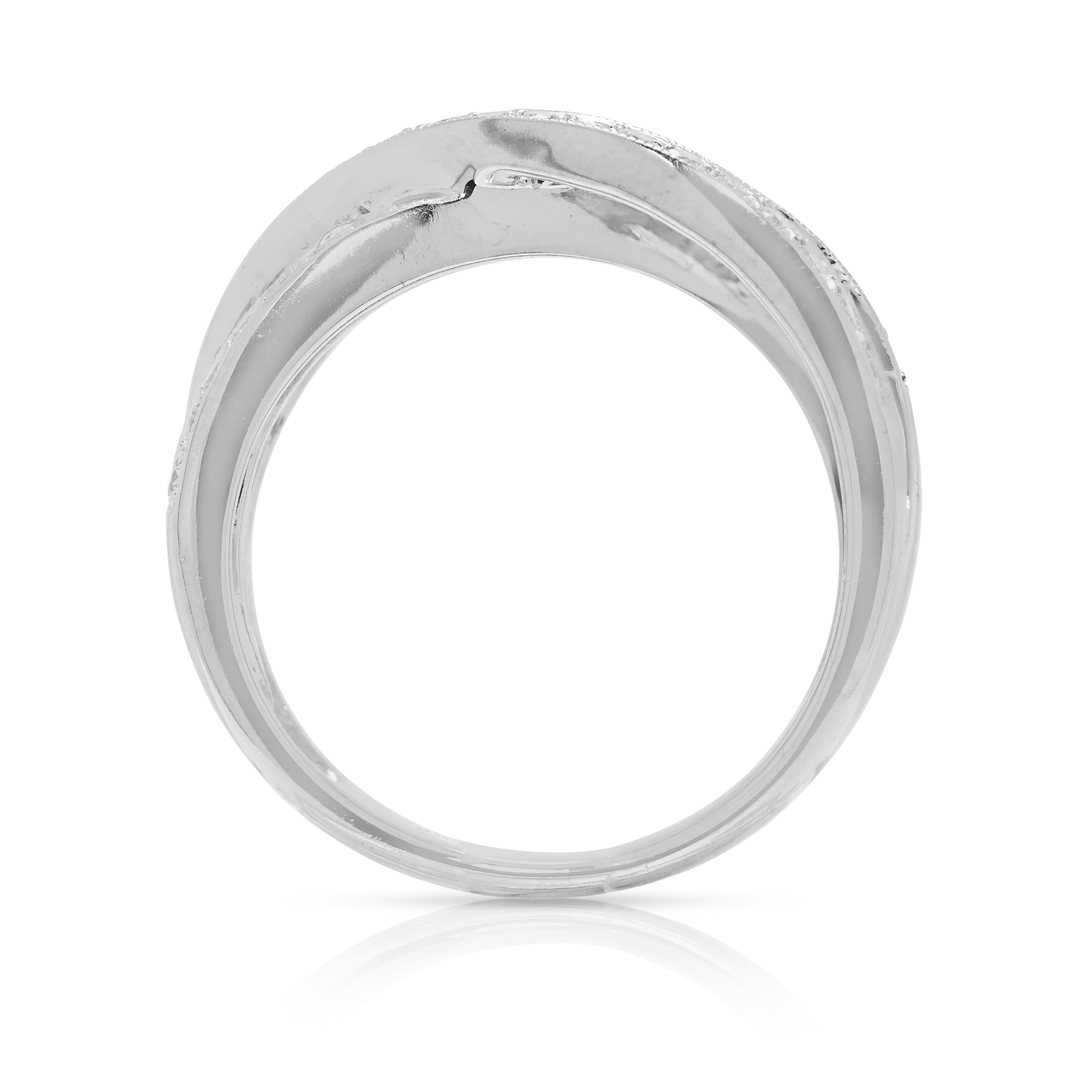 Luminous 0.48ct Natural Diamond Crossover Ring in 18K White Gold For Sale 3