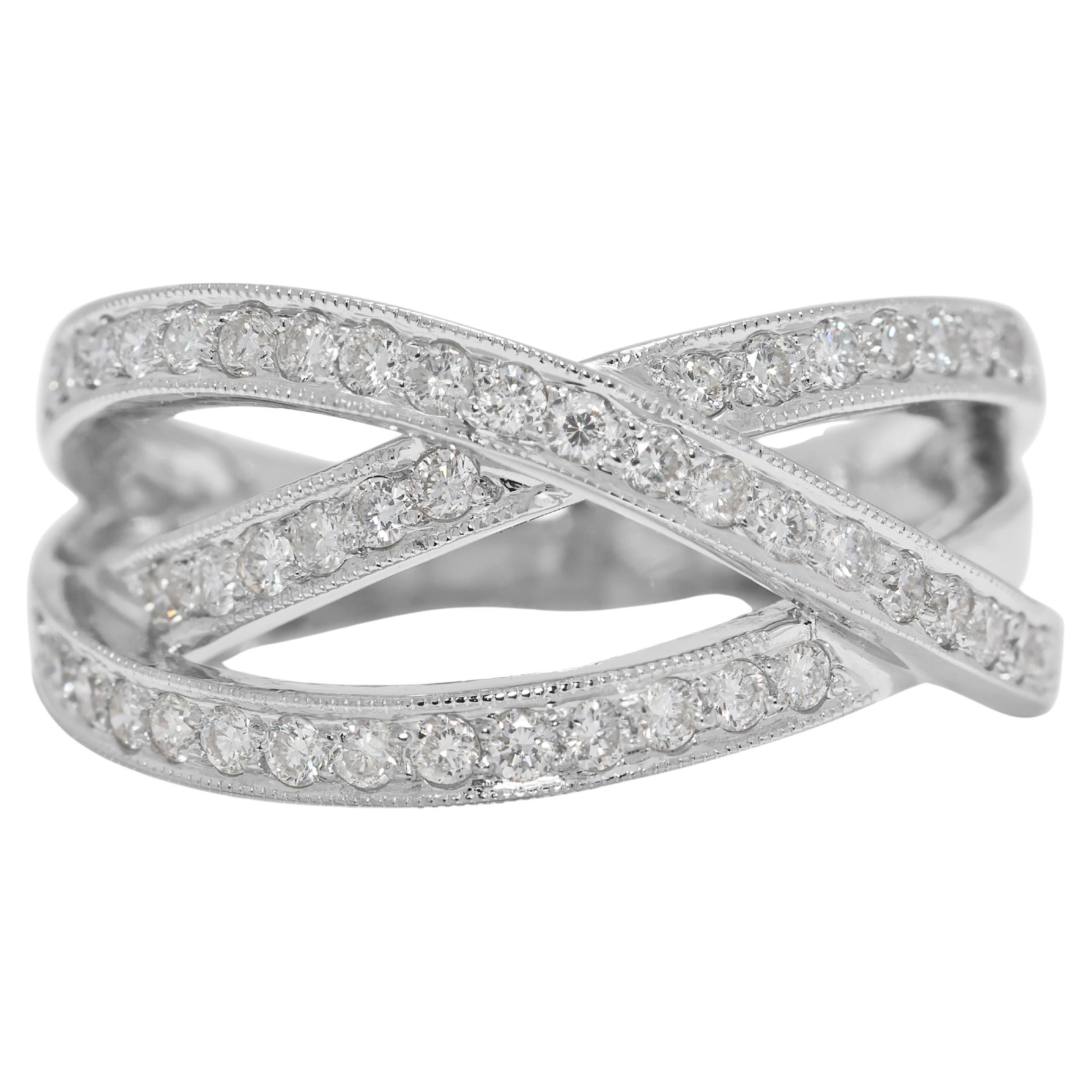 Luminous 0.48ct Natural Diamond Crossover Ring in 18K White Gold